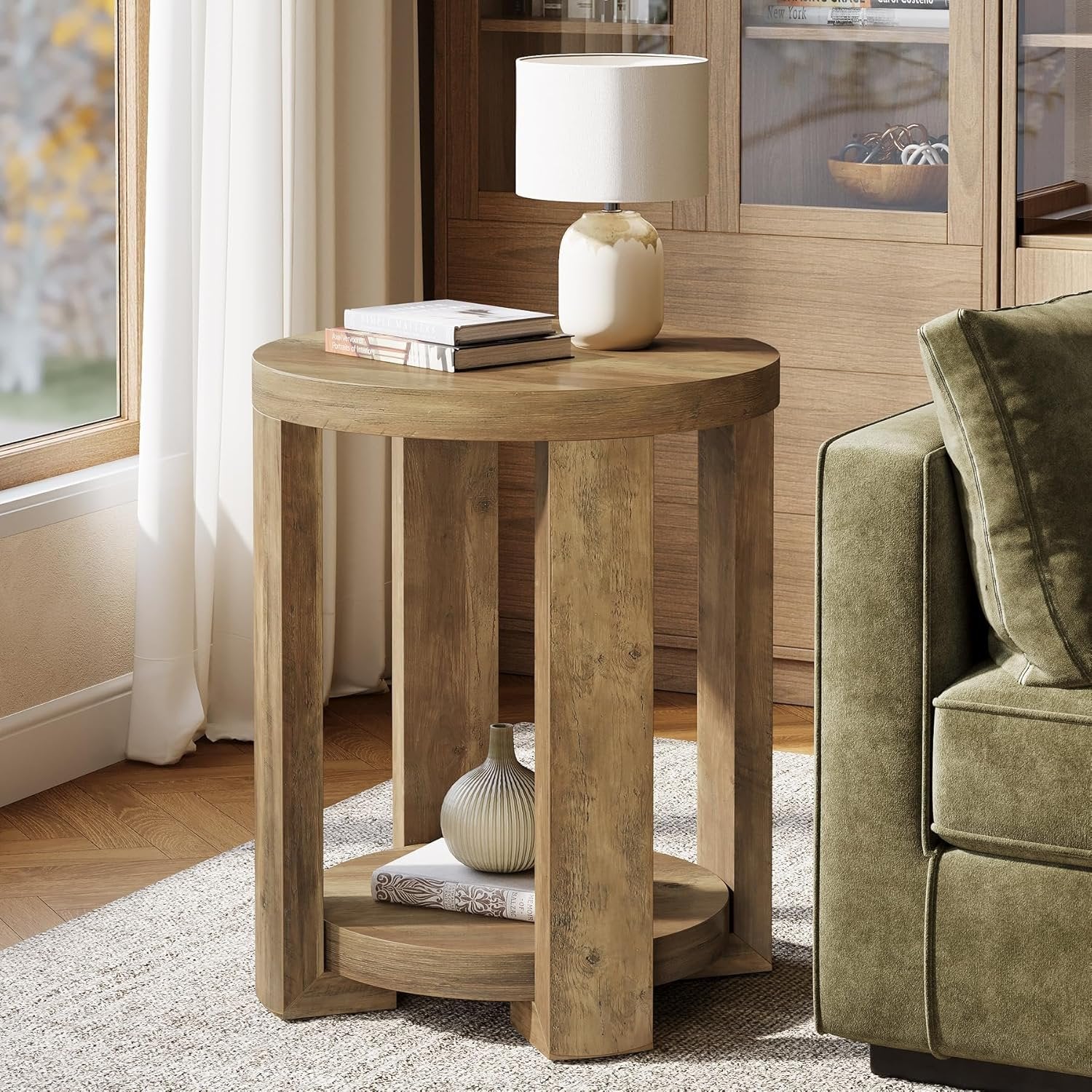 2-Tier Round End Table, Small Side Table Accent Table for Living Room