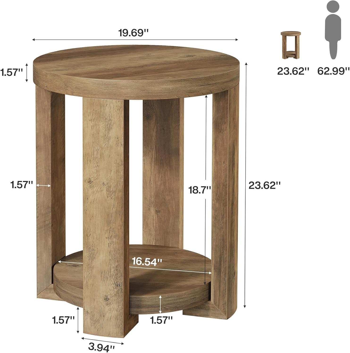 2-Tier Round End Table, Small Side Table Accent Table for Living Room