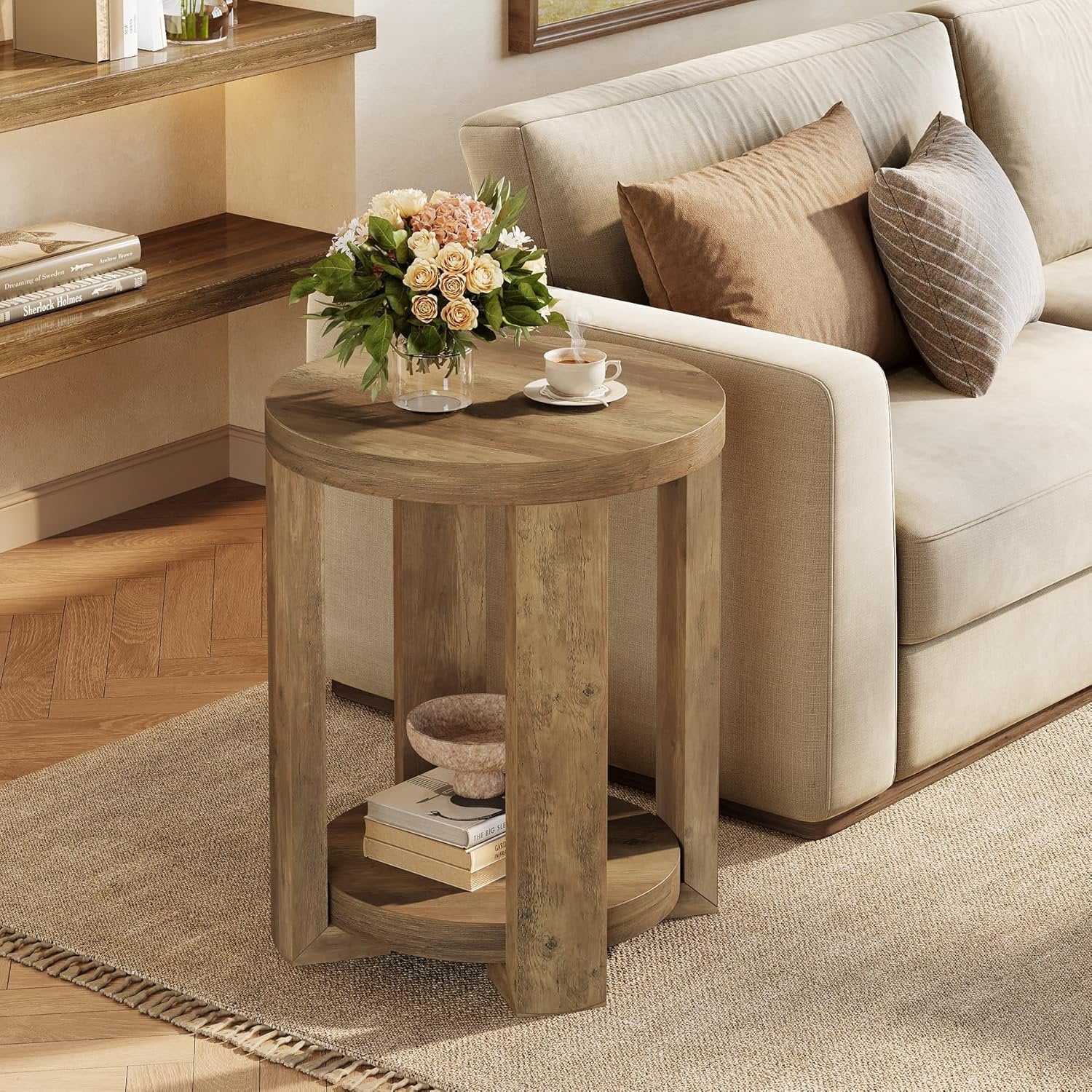2-Tier Round End Table, Small Side Table Accent Table for Living Room