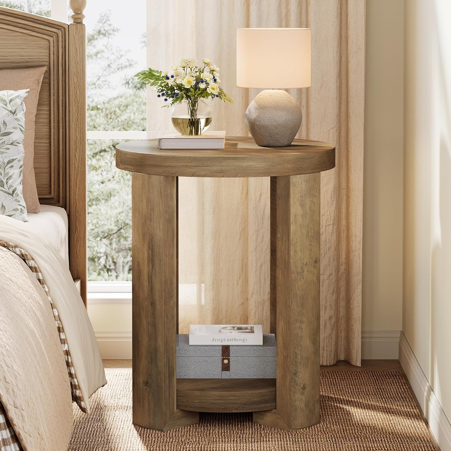 2-Tier Round End Table, Small Side Table Accent Table for Living Room