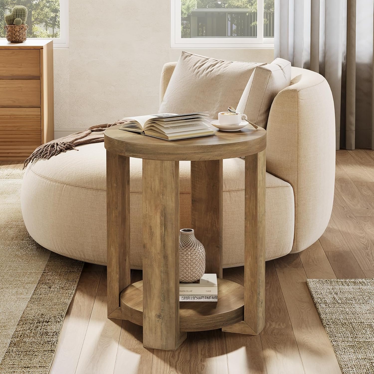2-Tier Round End Table, Small Side Table Accent Table for Living Room