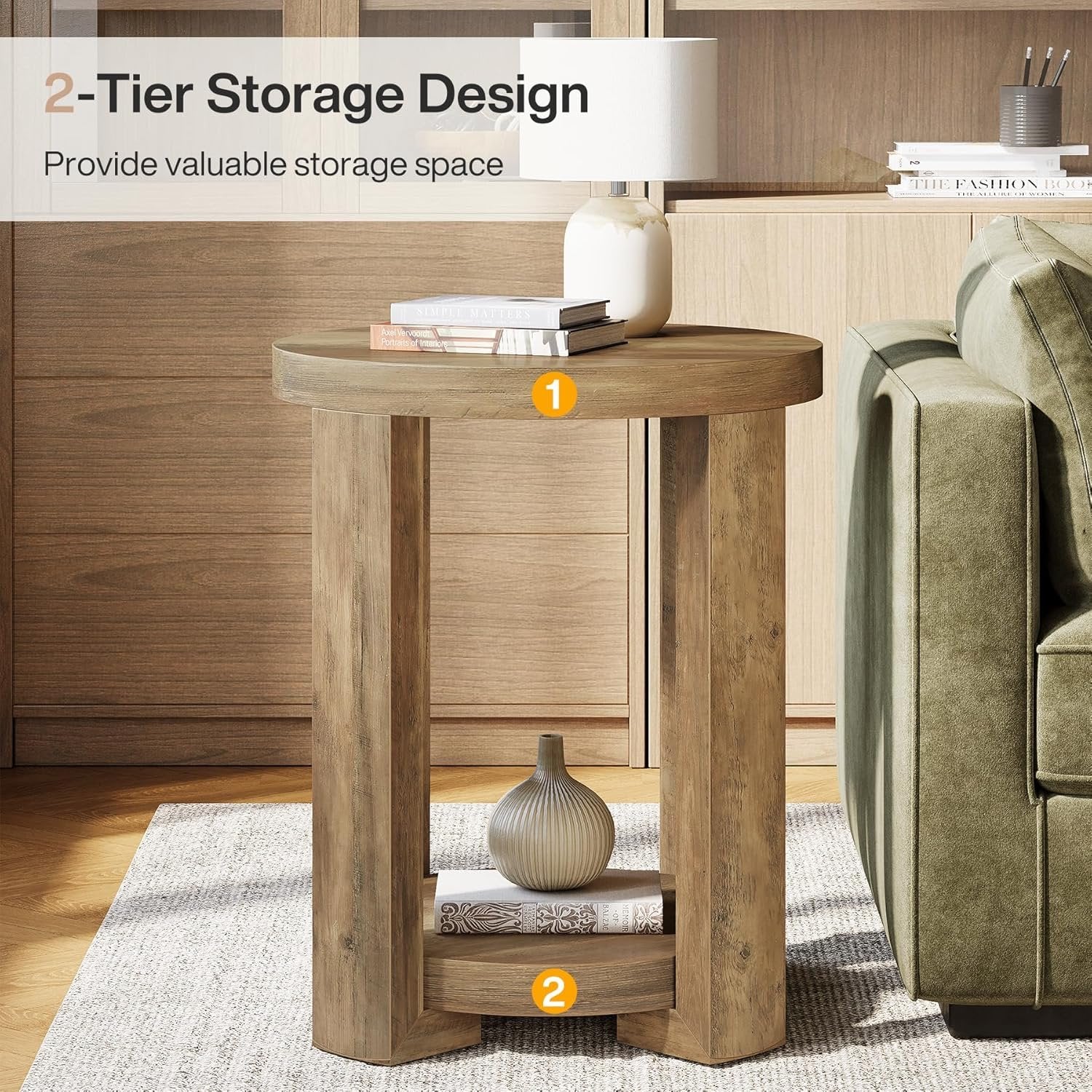 2-Tier Round End Table, Small Side Table Accent Table for Living Room