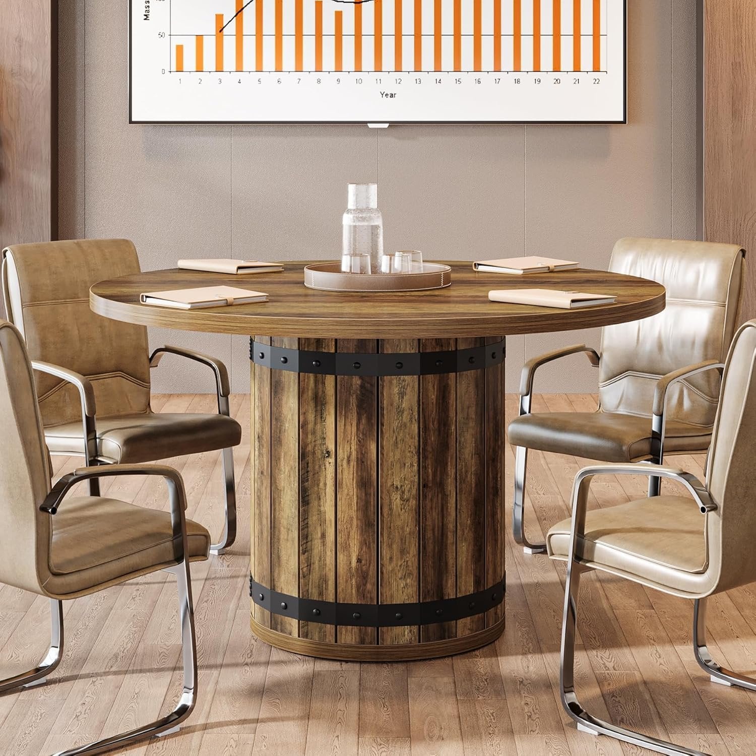 39.37" Round Conference Table, Farmhouse Meeting Room Table for 4