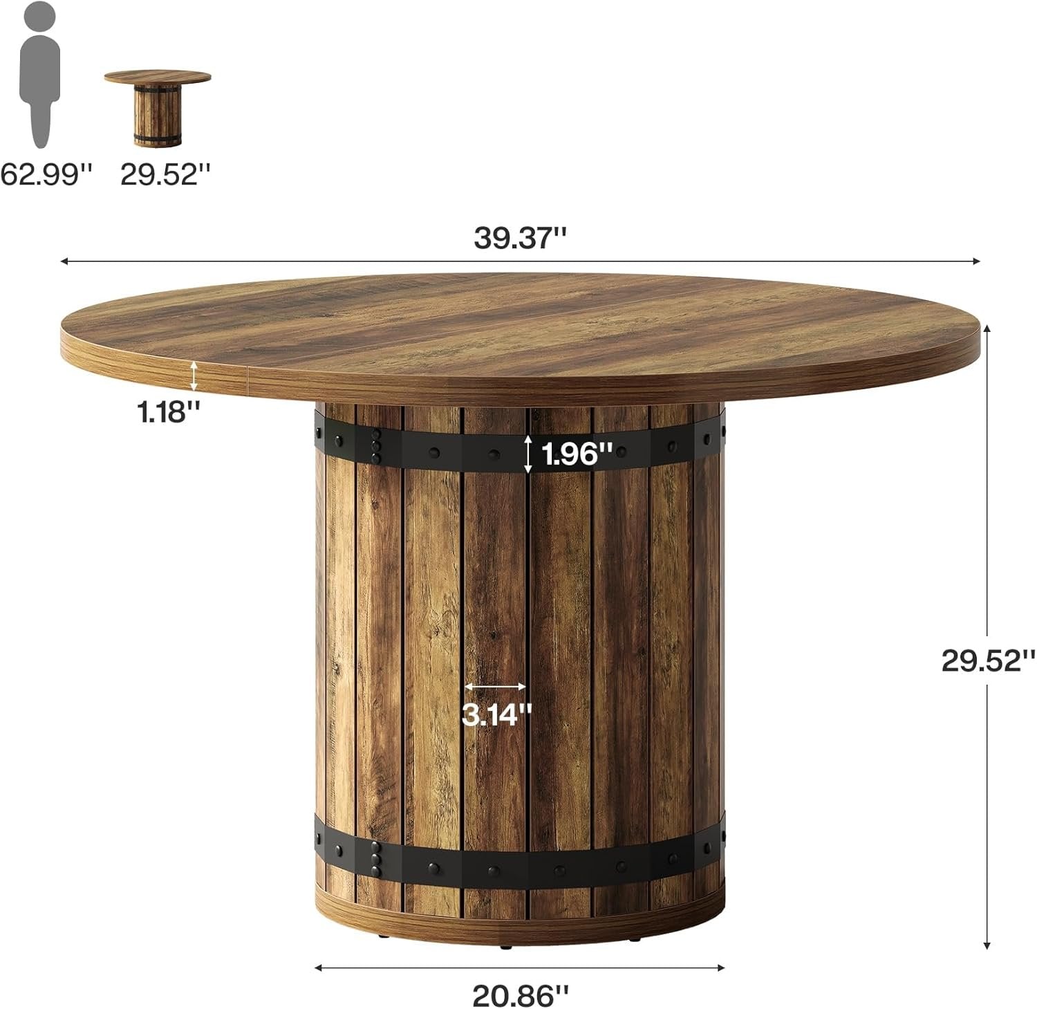 39.37" Round Conference Table, Farmhouse Meeting Room Table for 4