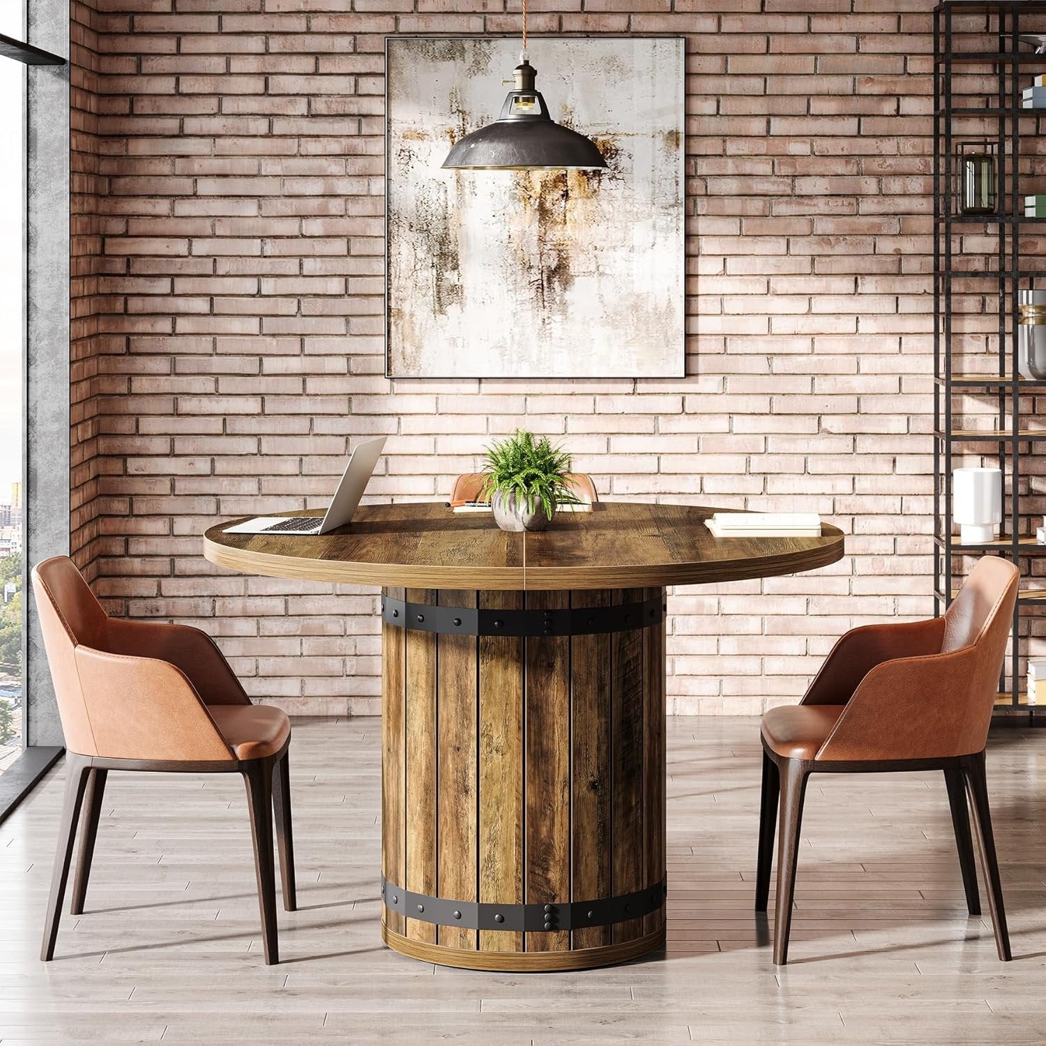 39.37" Round Conference Table, Farmhouse Meeting Room Table for 4