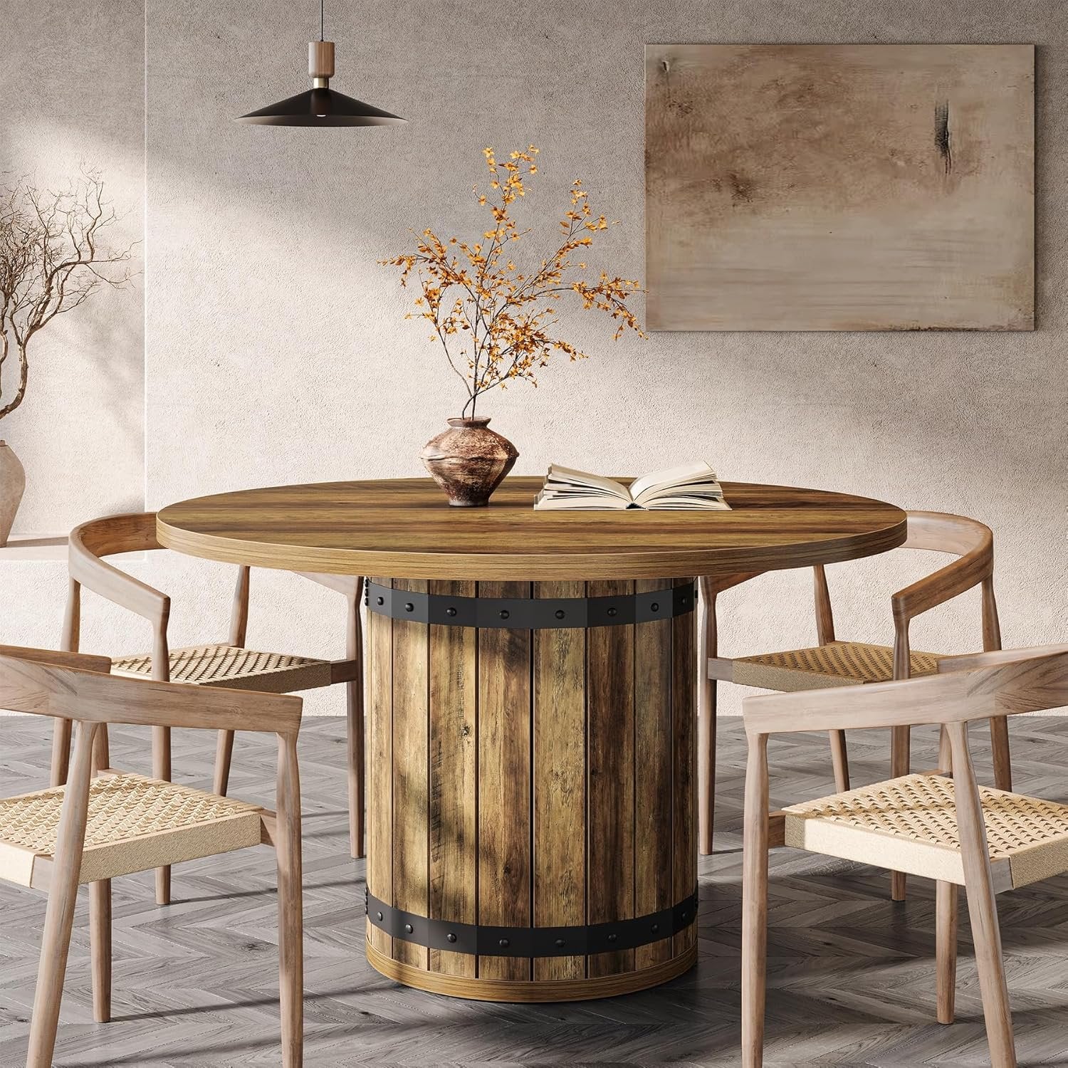 39.37" Round Conference Table, Farmhouse Meeting Room Table for 4