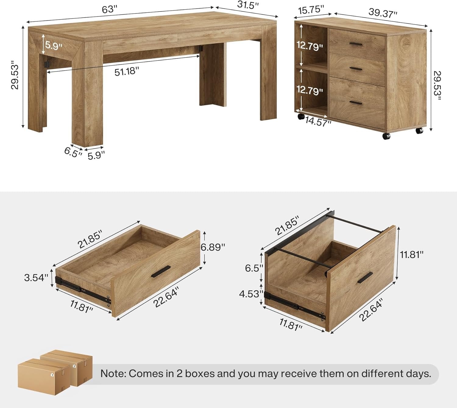 63" L Shaped Desk with Storage, Executive Office Desk with Mobile Lateral File Cabinet