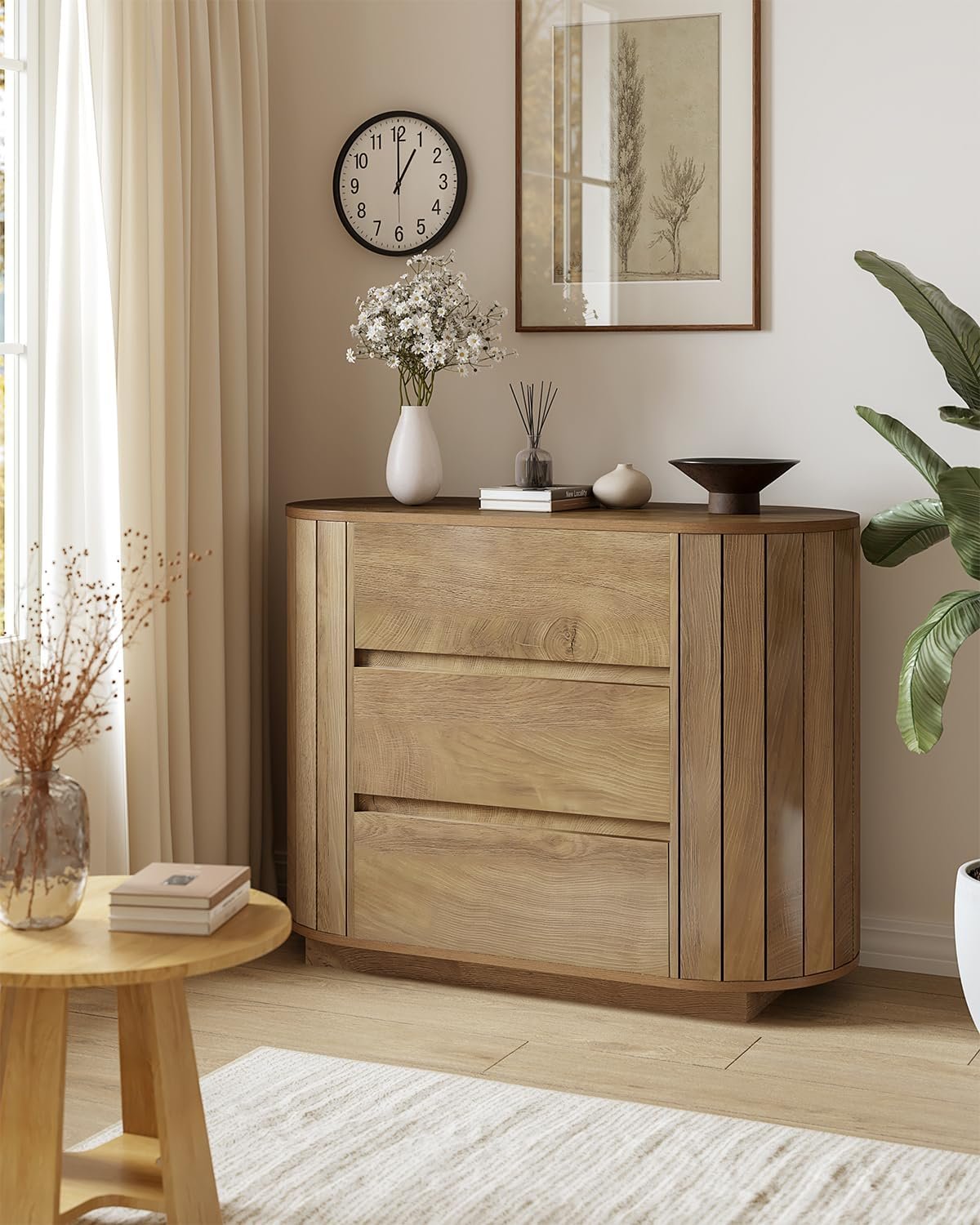 Oversized Nightstand, 35" Wide Dresser Bedwide Table with with 3 Drawers