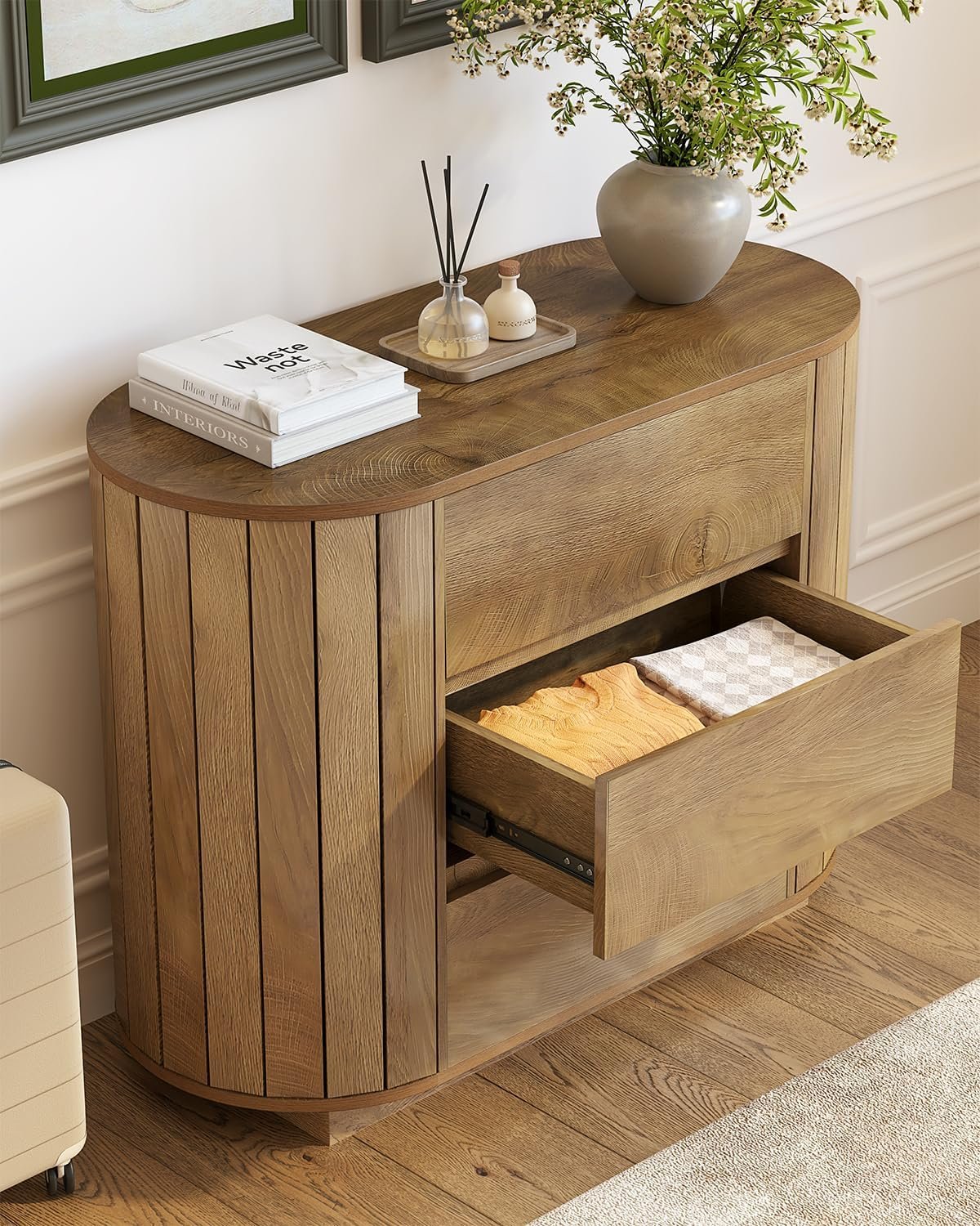 Oversized Nightstand, 35" Wide Dresser Bedwide Table with with 3 Drawers
