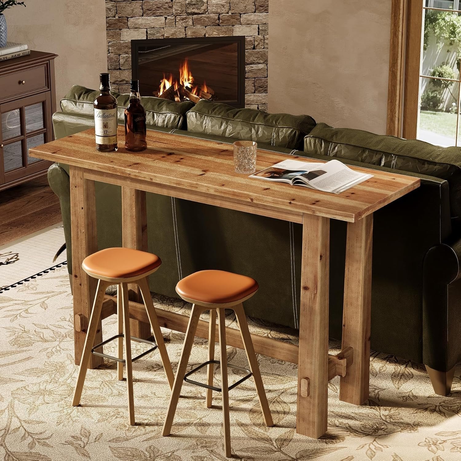 63" Bar Table,  Solid Wood Bar Height Pub Table Home Bar Unit