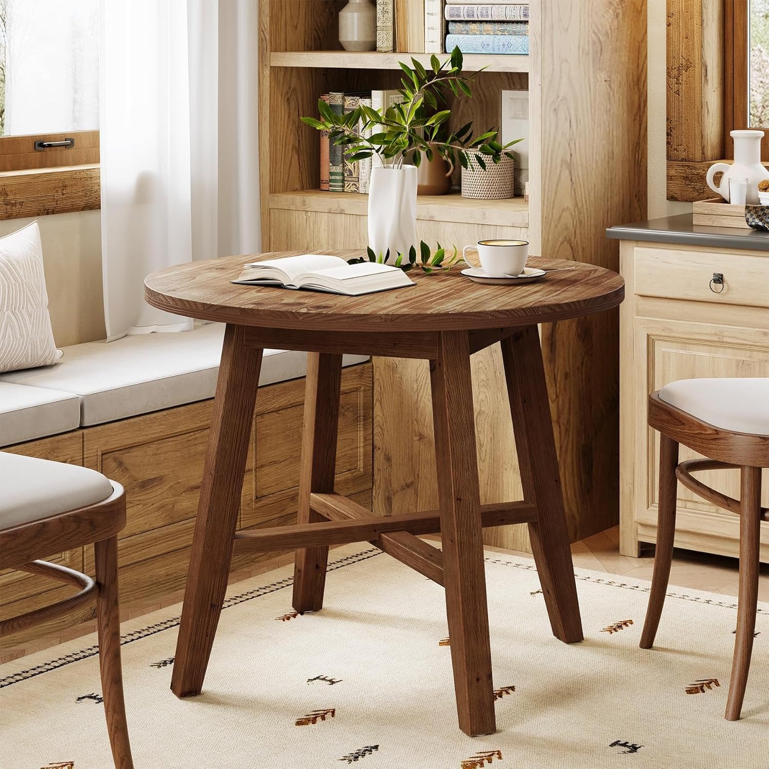 Solid Wood Round Dining Table, 31.5" Farmhouse Kitchen Table for 2-4