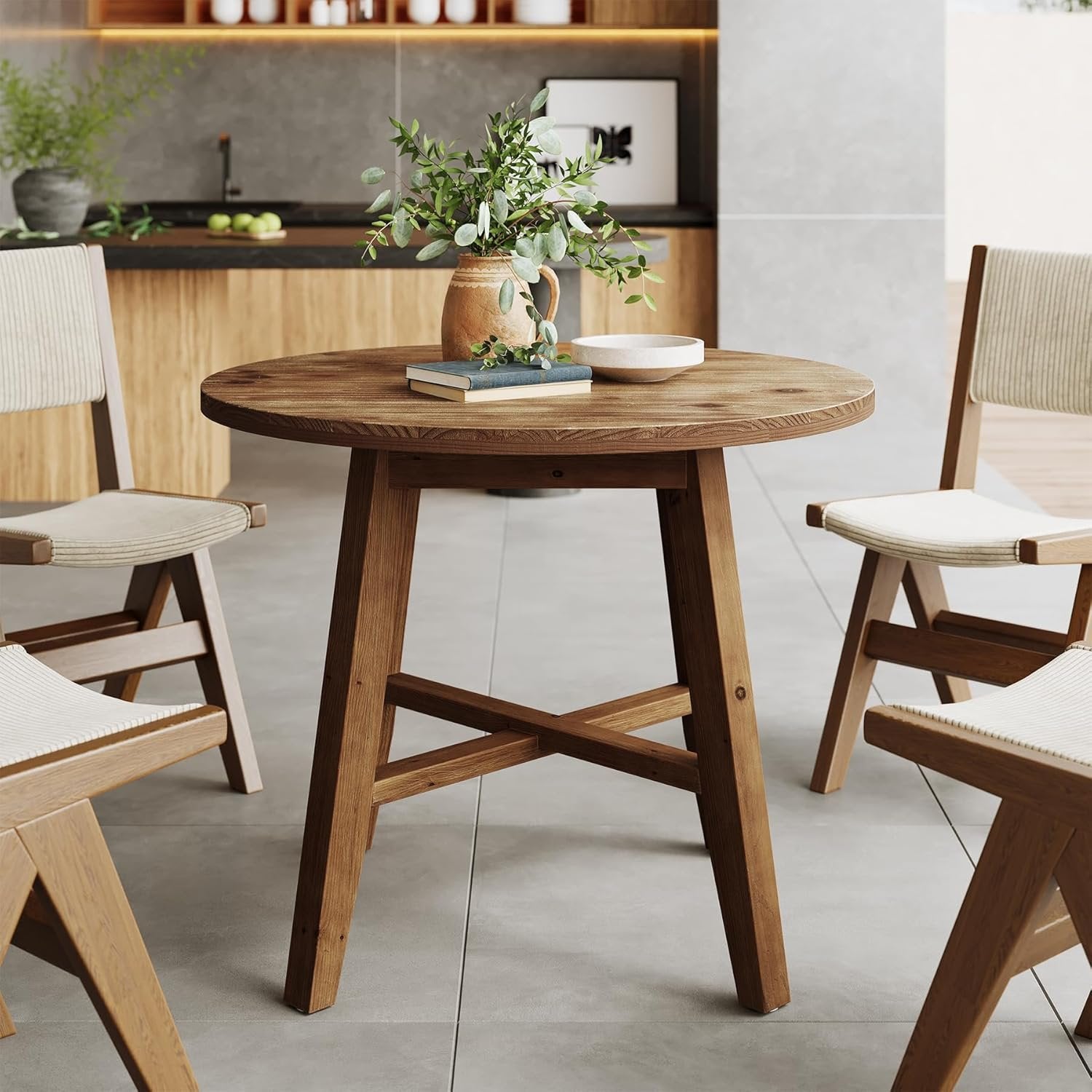 Solid Wood Round Dining Table, 31.5" Farmhouse Kitchen Table for 2-4