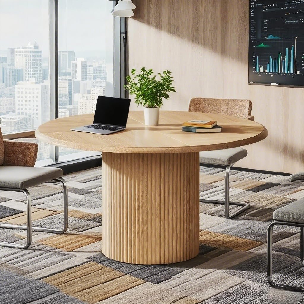 47" Round Conference Table with Fluted Metal Base for 4-6 People