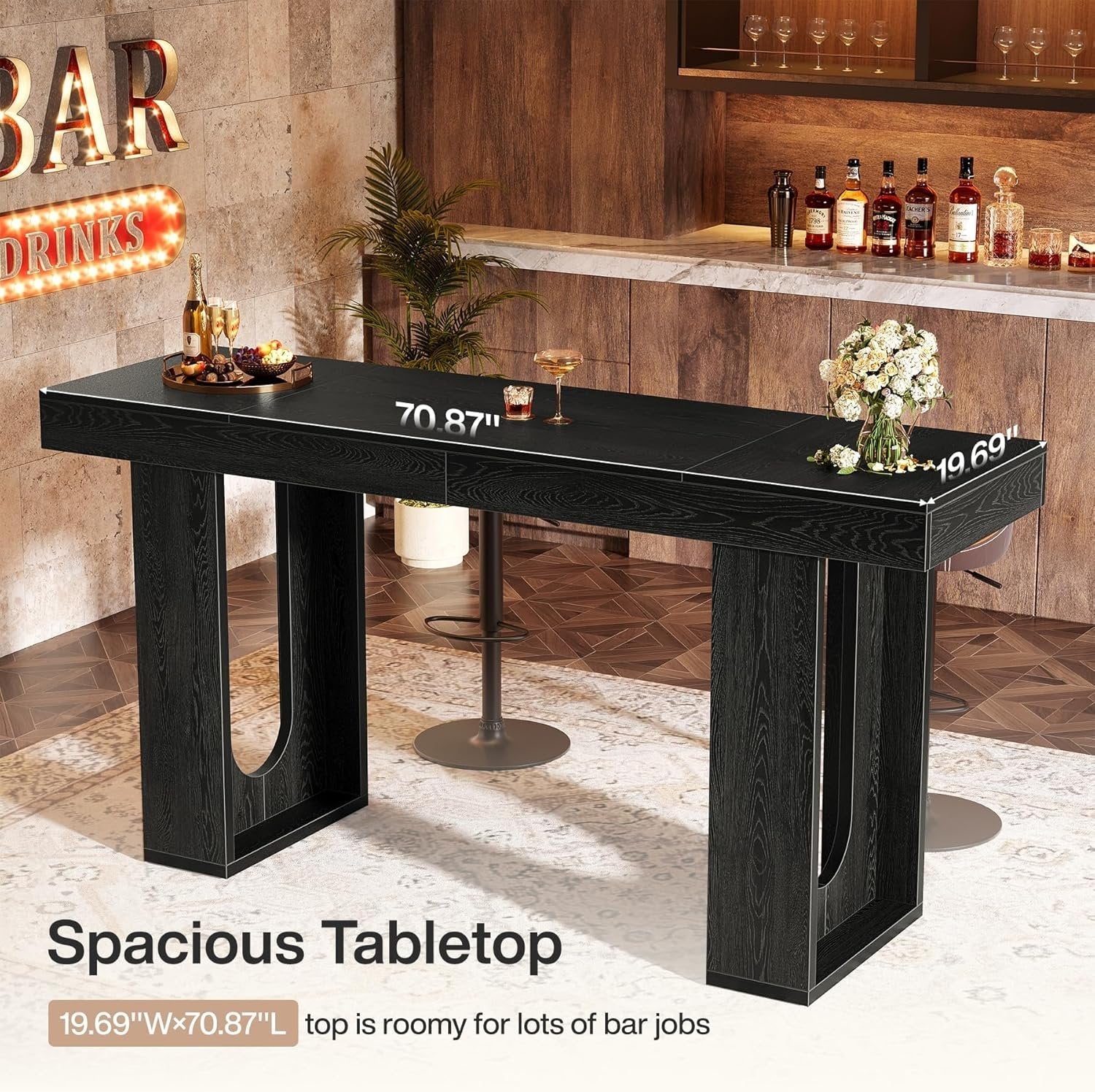70.9" Long Bar Table, Rectangular Counter Height Pub Table Home Coffee Bar Unit