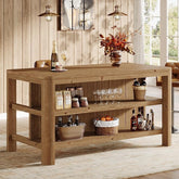 Solid Wood Bar Table, 63" Counter Height Pub Table with Storage Shelves 3