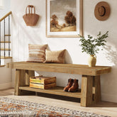 63" Solid Wood Entryway Bench, 2-Tier Shoe Storage Bench for Hallway 3