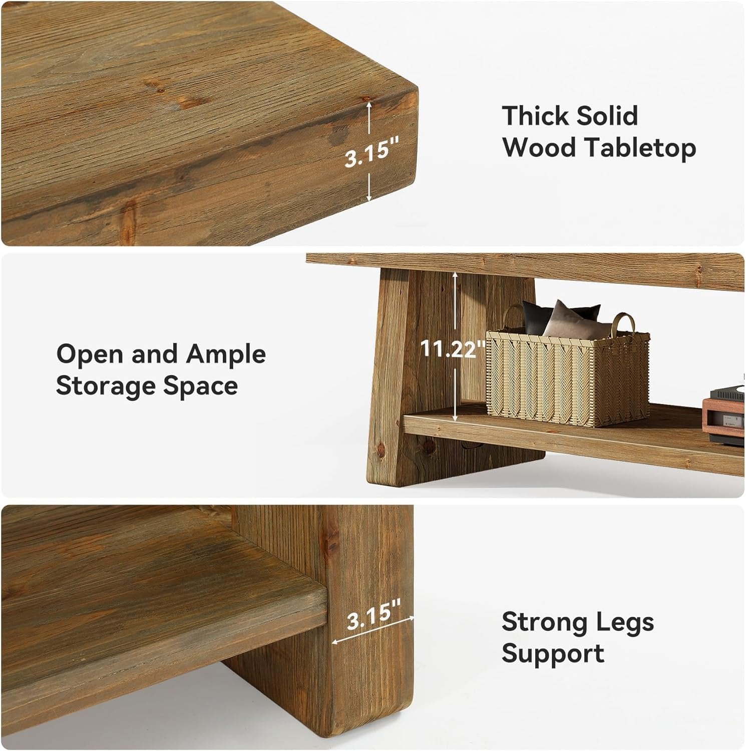 63" Solid Wood Entryway Bench, 2-Tier Shoe Storage Bench for Hallway