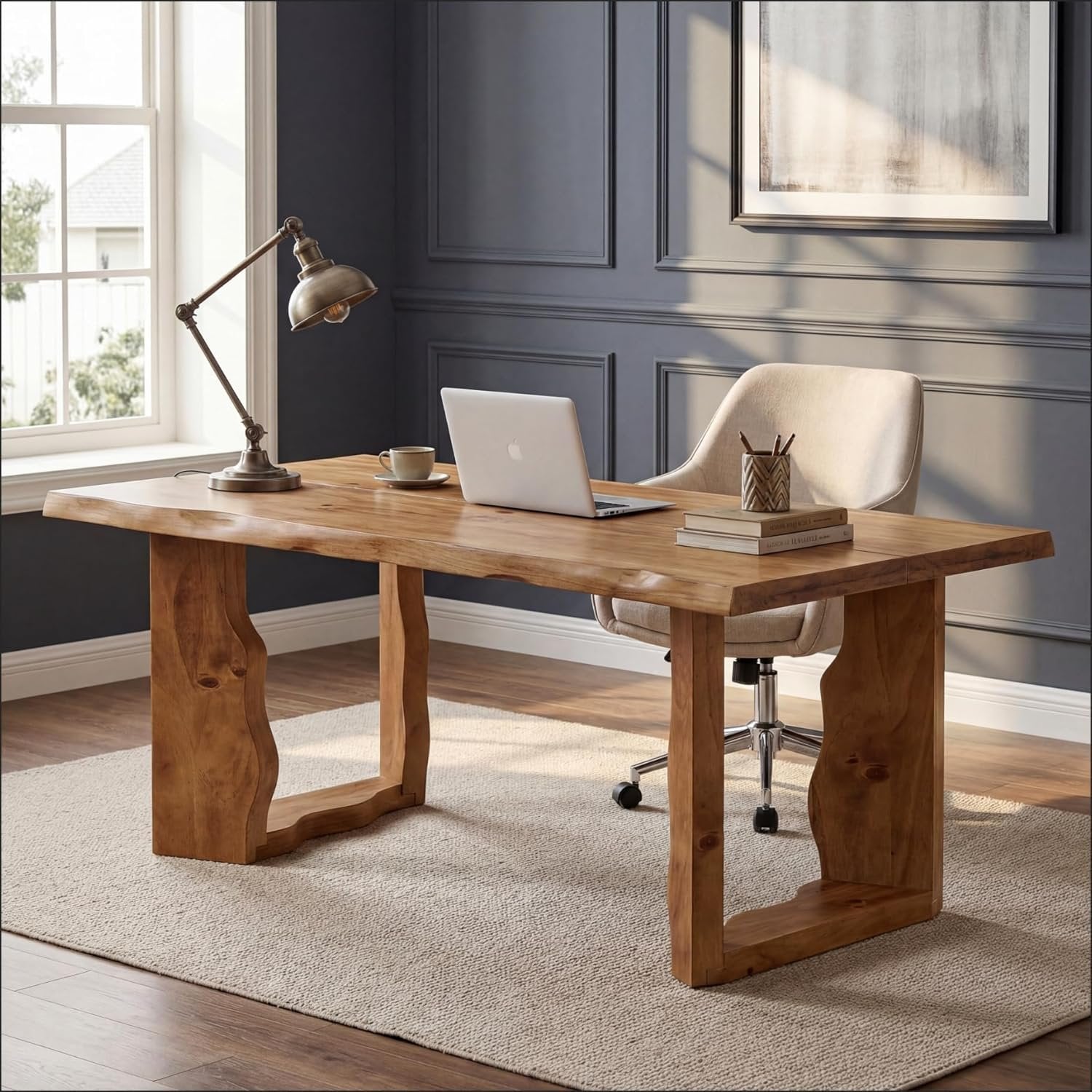 63" Solid Wood Executive Desk, Farmhouse Computer Desk for Home Office