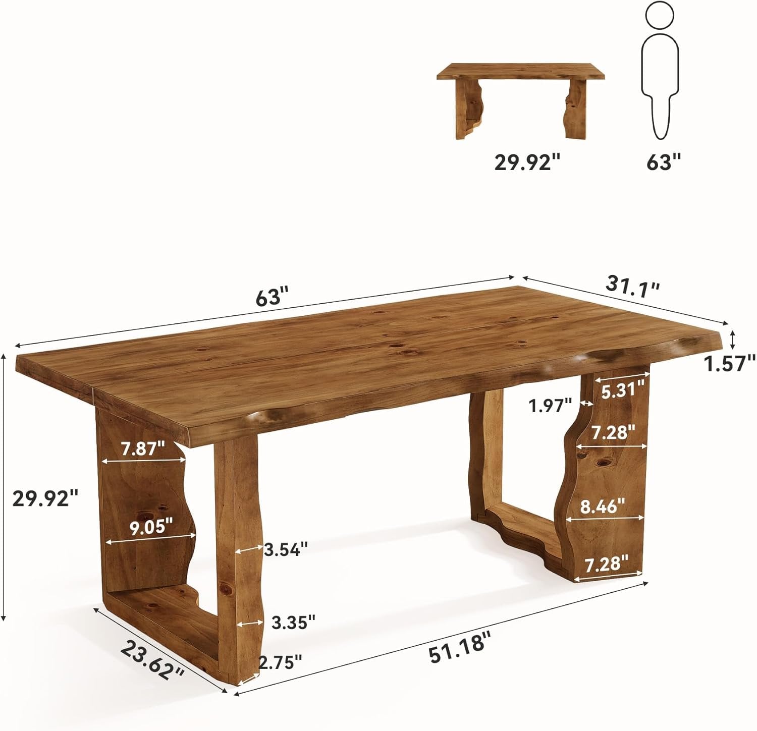 63" Solid Wood Executive Desk, Farmhouse Computer Desk for Home Office