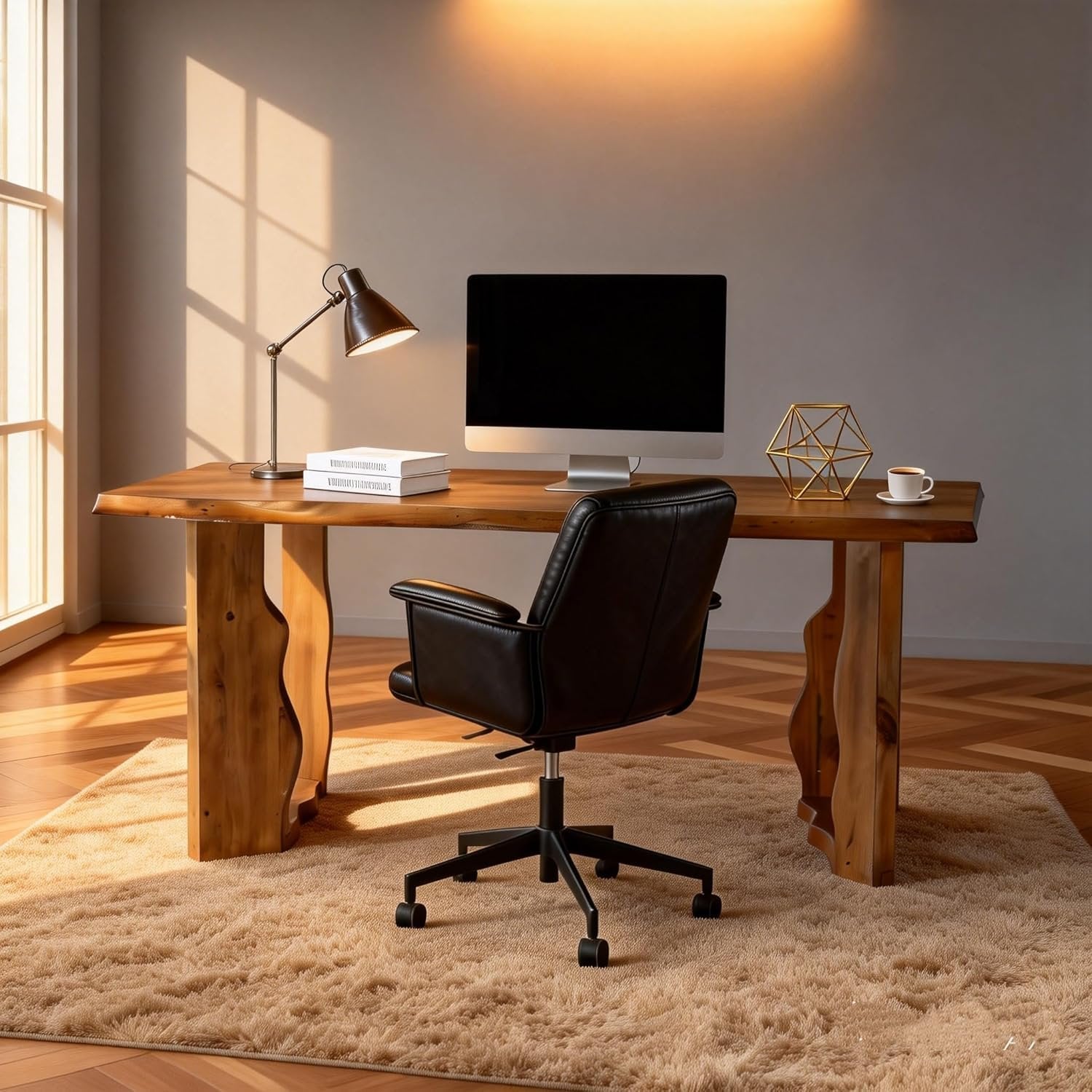 63" Solid Wood Executive Desk, Farmhouse Computer Desk for Home Office