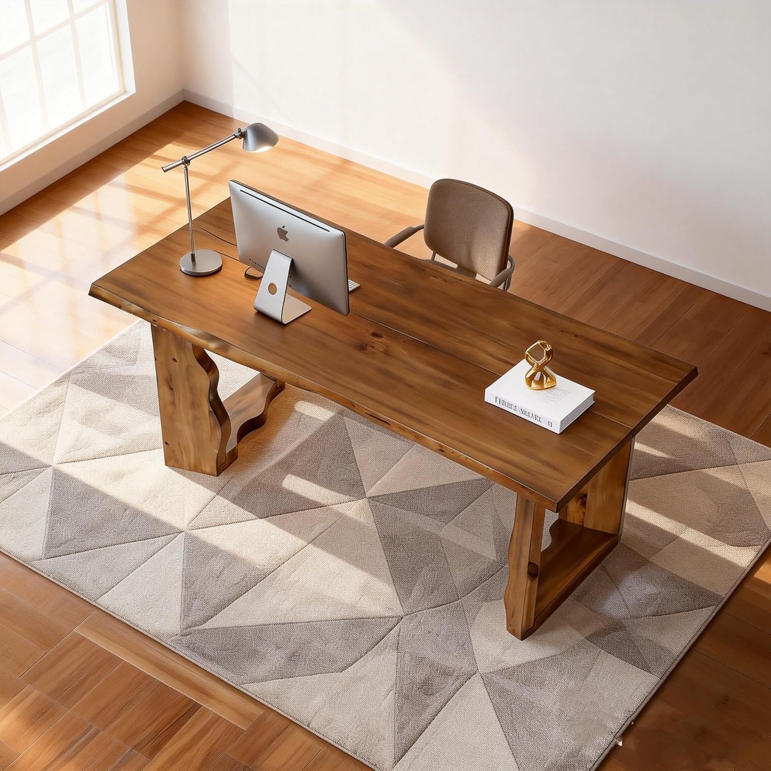 63" Solid Wood Executive Desk, Farmhouse Computer Desk for Home Office