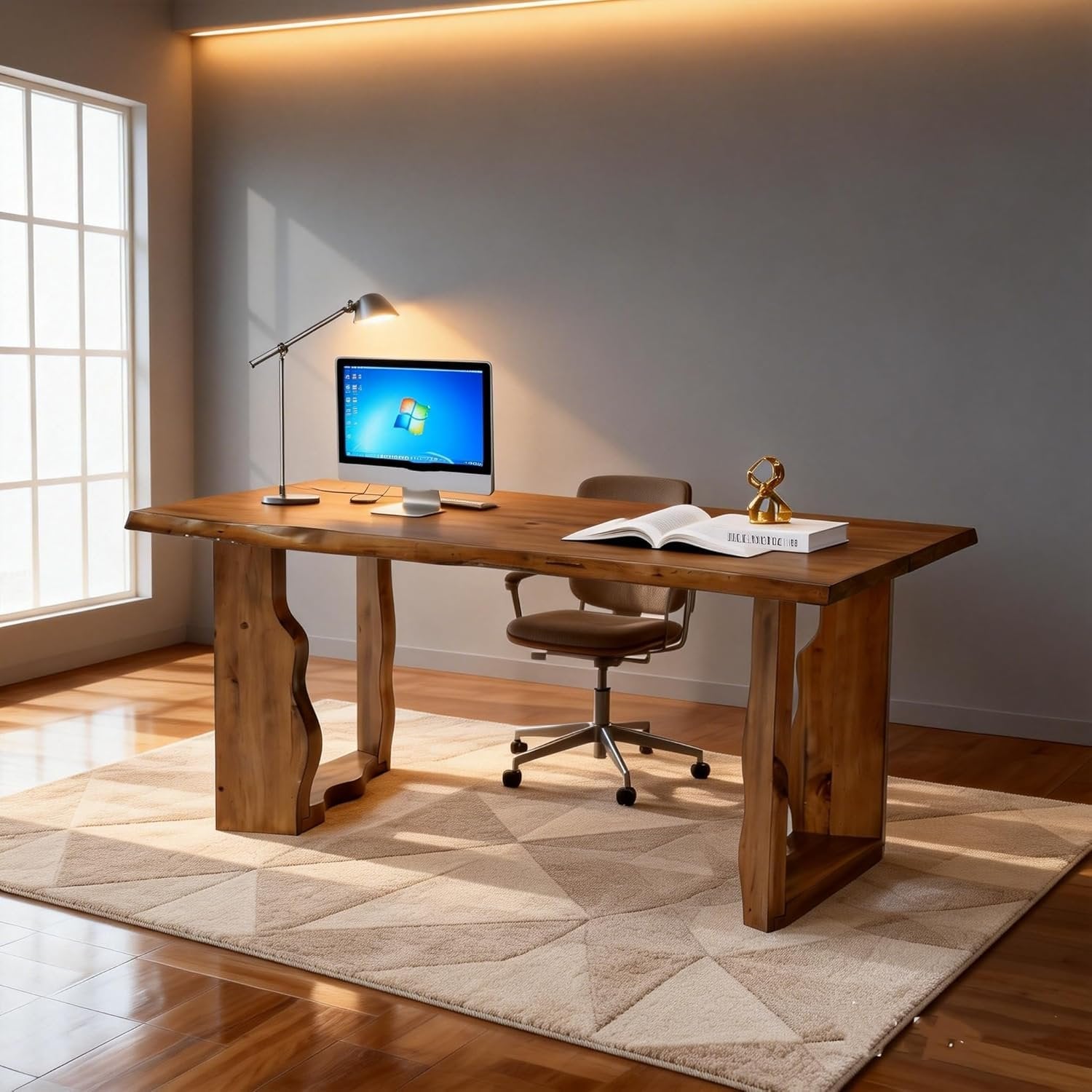 63" Solid Wood Executive Desk, Farmhouse Computer Desk for Home Office