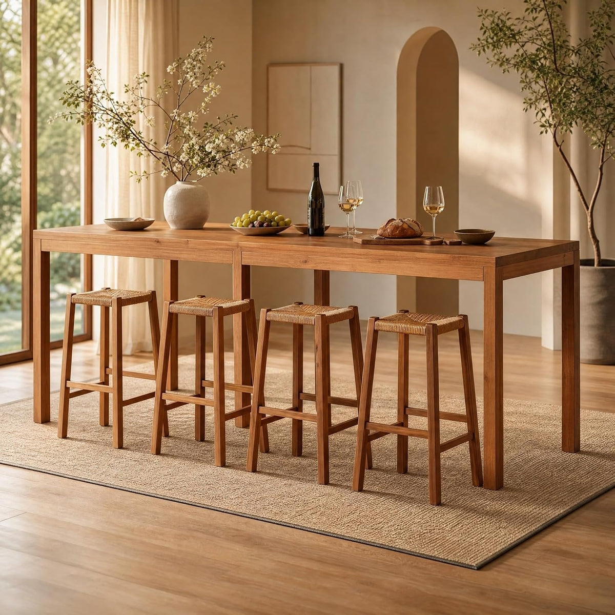 95" Solid Wood Bar Table, Counter-Height Dining Pub Table for Kitchen