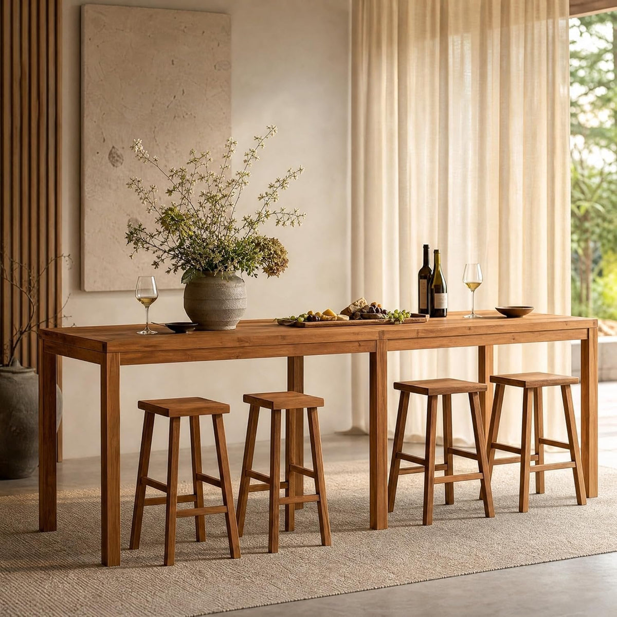 95" Solid Wood Bar Table, Counter-Height Dining Pub Table for Kitchen