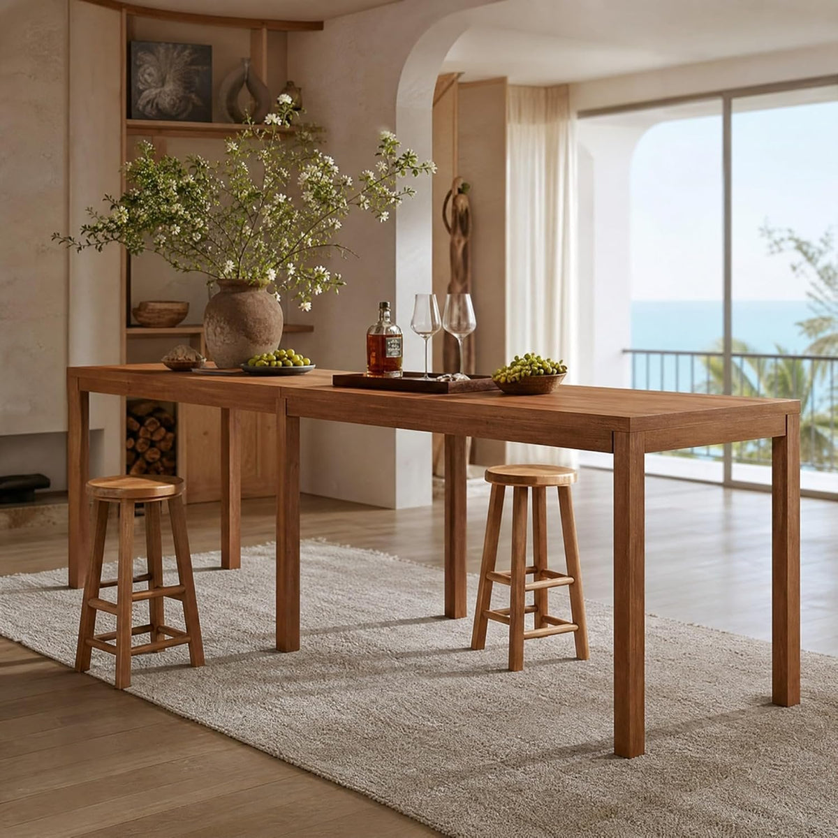 95" Solid Wood Bar Table, Counter-Height Dining Pub Table for Kitchen