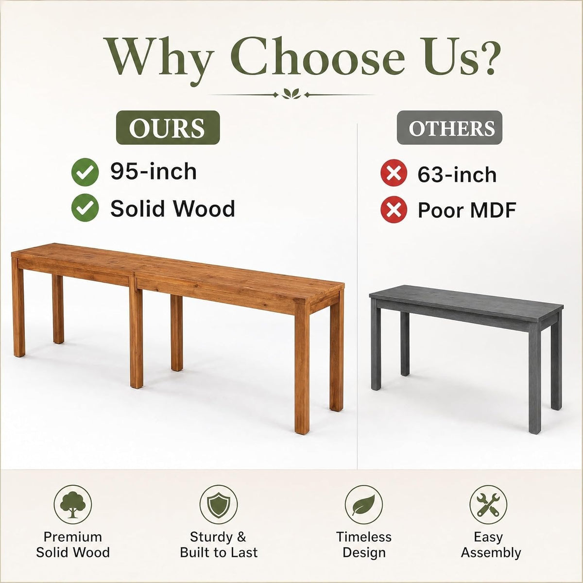 95" Solid Wood Bar Table, Counter-Height Dining Pub Table for Kitchen
