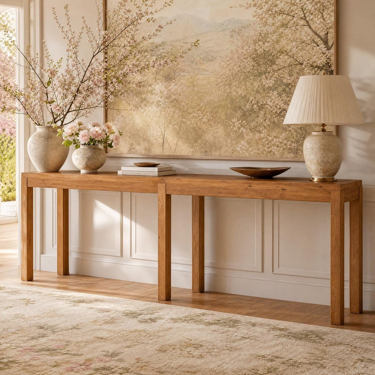 95" Solid Wood Console Table, Farmhouse Sofa Table Behind the Couch for Hallway