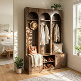 71" Tall 3 Arch Hall Tree, Entryway Coat Rack Shoe Storage Bench with 6 hooks 3
