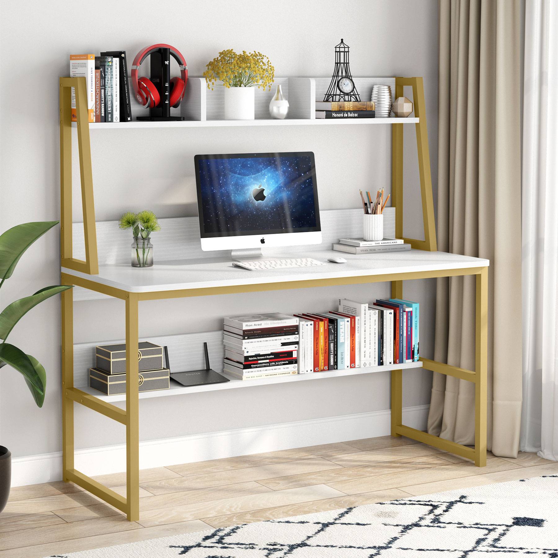 Tribesigns Computer Desk, Heavy Duty Writing Desk with Hutch & Bookshelf Tribesigns