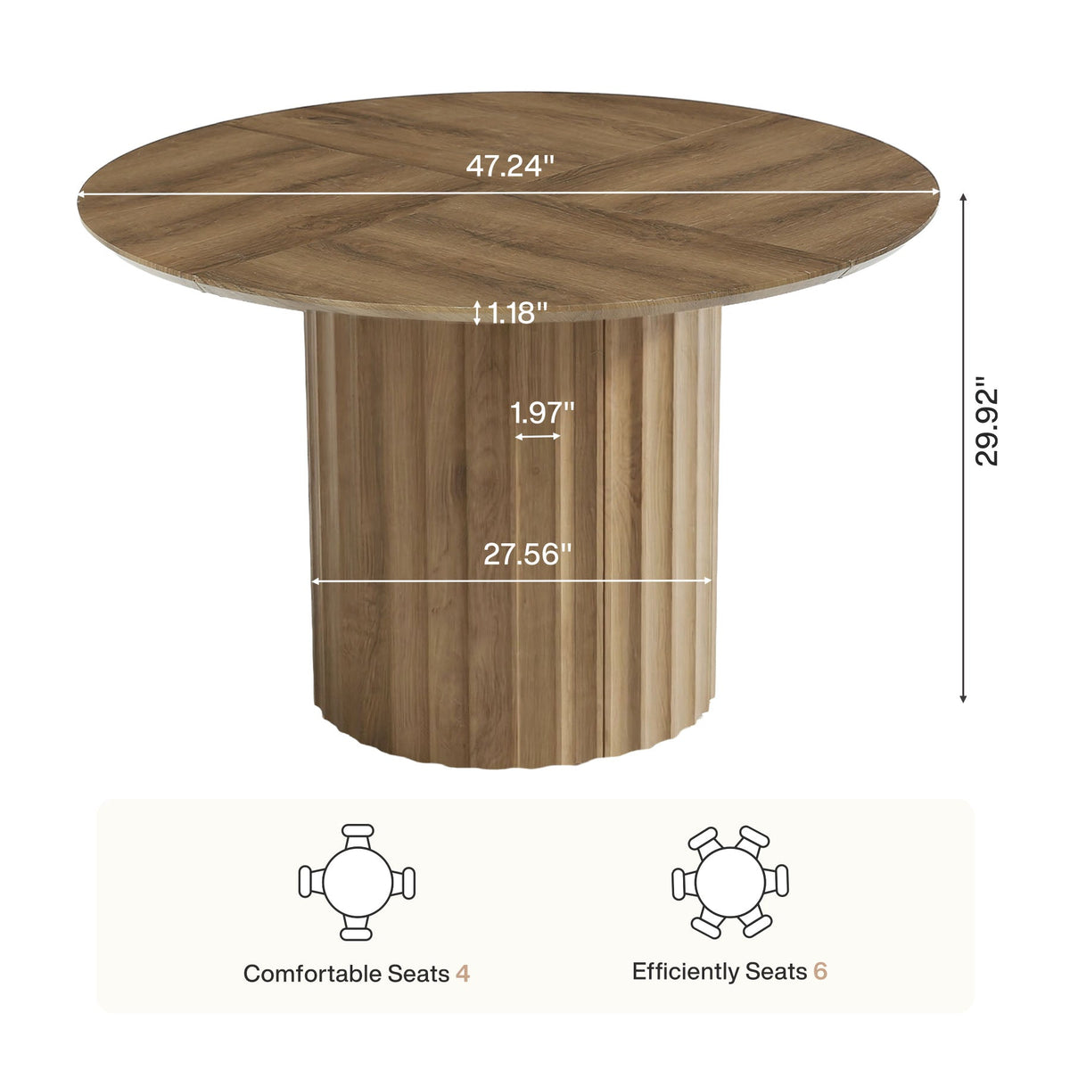 47" Round Conference Table for 4-6, Modern Rustic Meeting Table with Sturdy Base