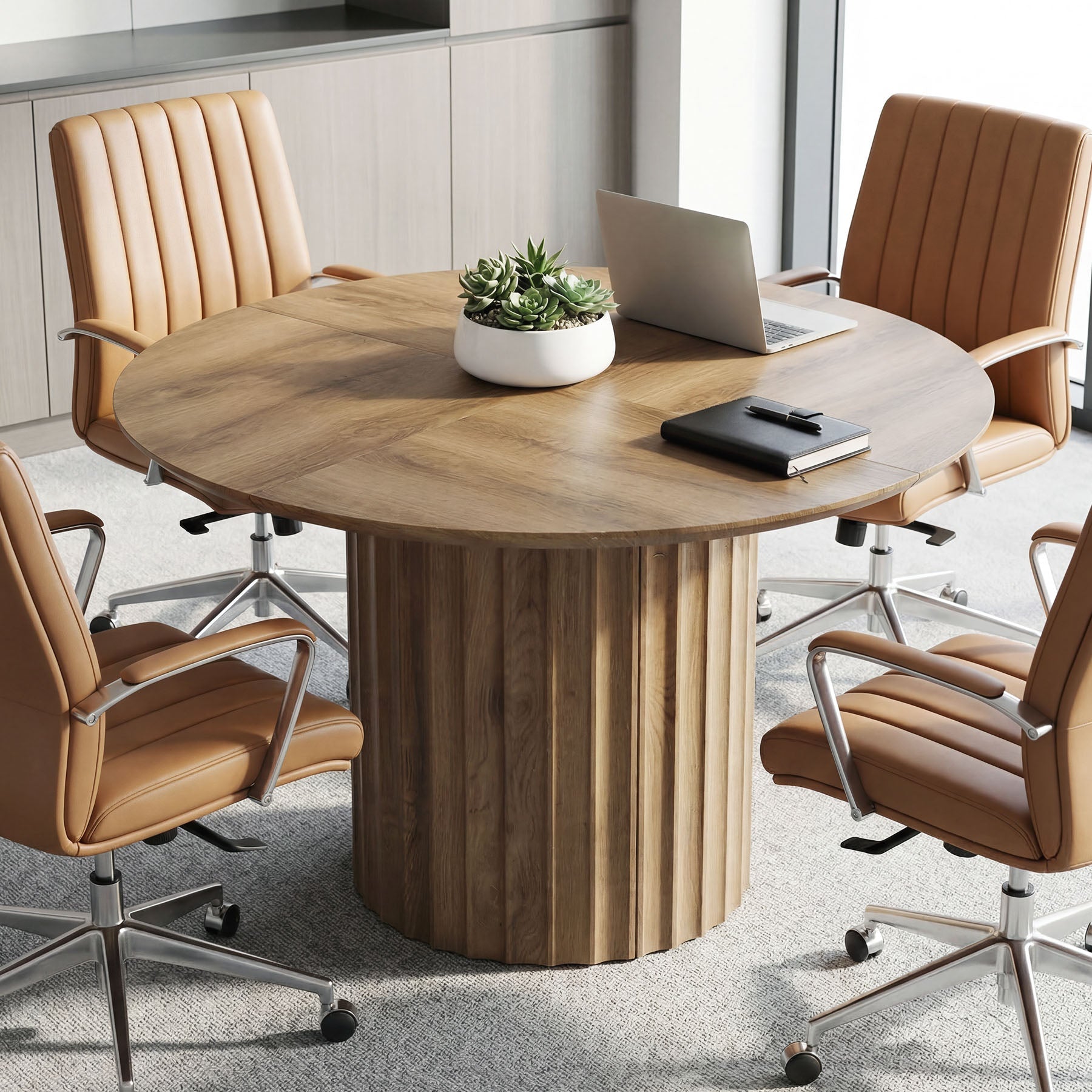 47" Round Conference Table for 4-6, Modern Rustic Meeting Table with Sturdy Base