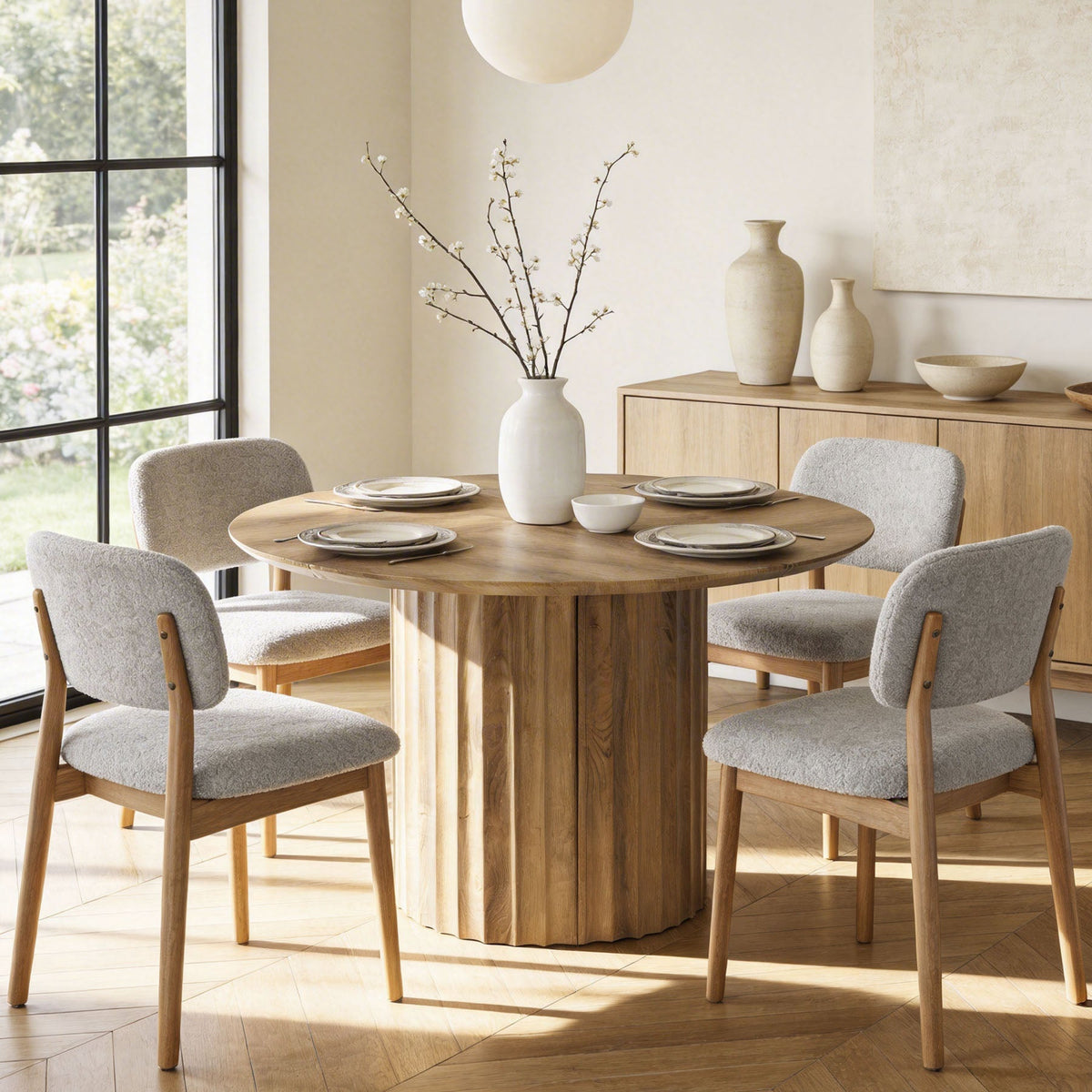 47" Round Dining Table for 4-6, Modern Kitchen Table with Fluted Pedestal Base for Dining Room