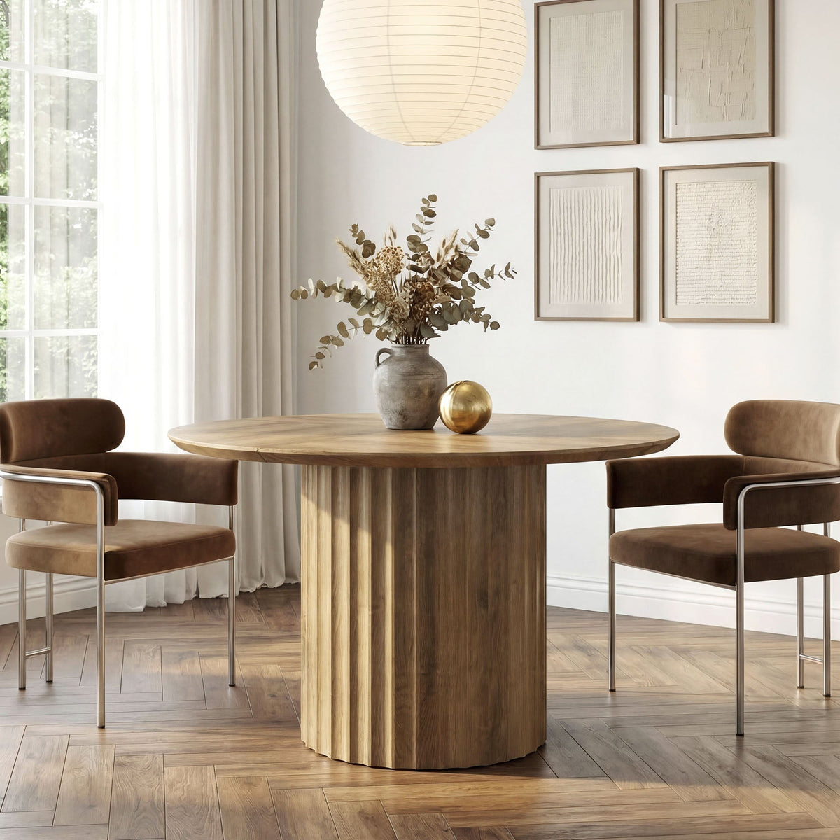 47" Round Dining Table for 4-6, Modern Kitchen Table with Fluted Pedestal Base for Dining Room