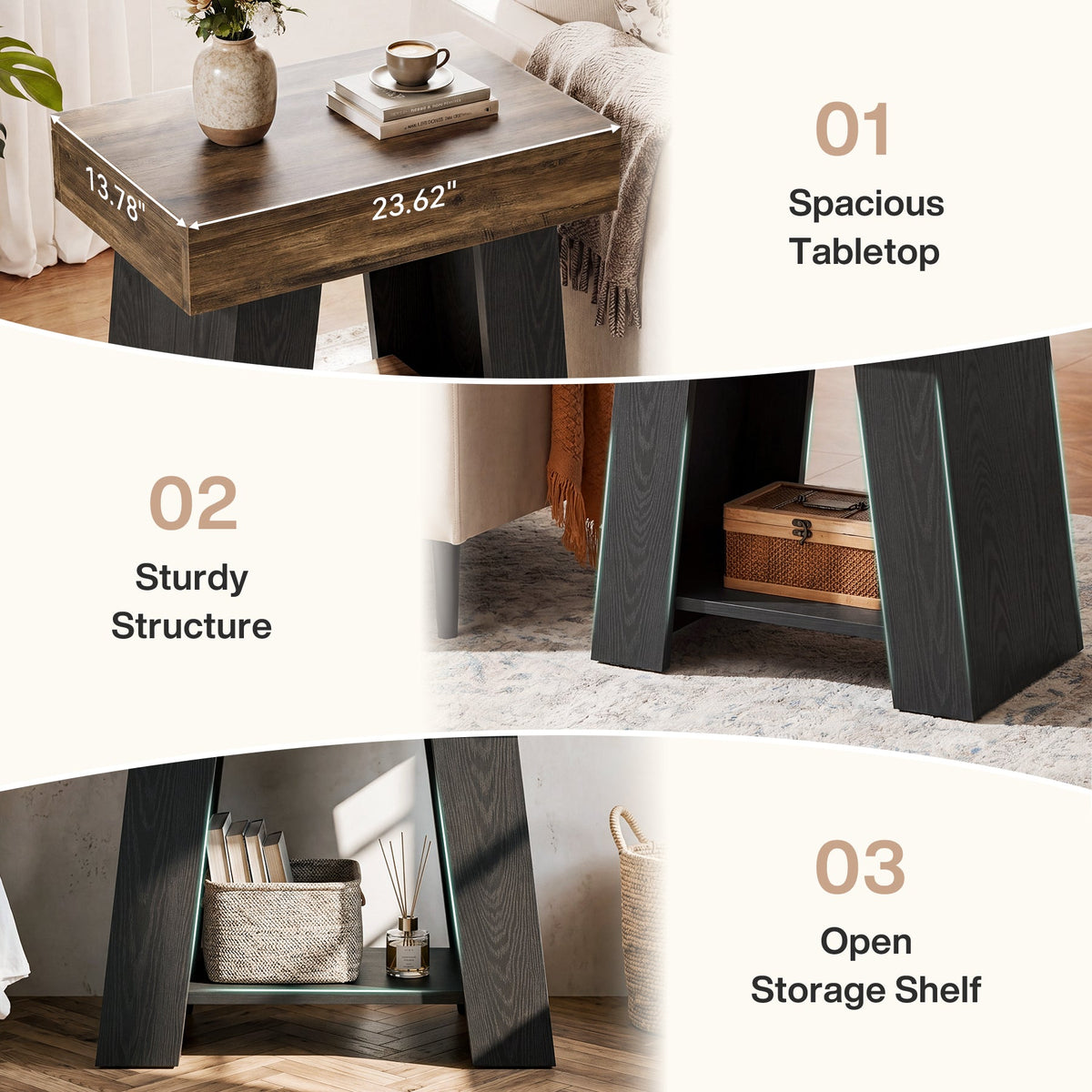 Tribesigns 23.62” Small 2-Tier End Table with Storage Shelf, Two-Tone Farmhouse Side Table