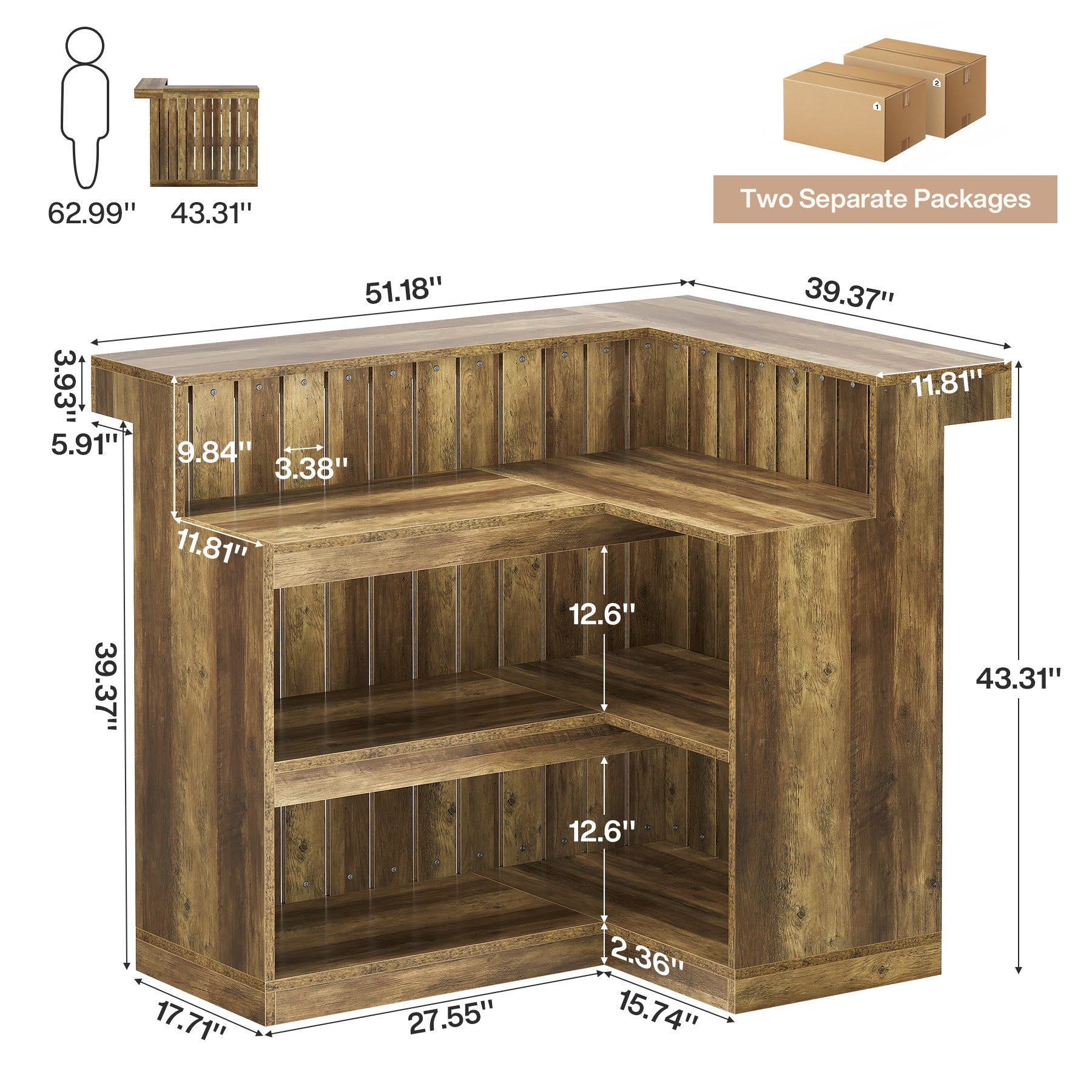 L-Shaped Bar Unit, 4-Tier Corner Liquor Bar Table with Storage Shelves