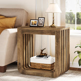 Narrow Sofa Side Table, Farmhouse End Table with Slatted Open Frame 3