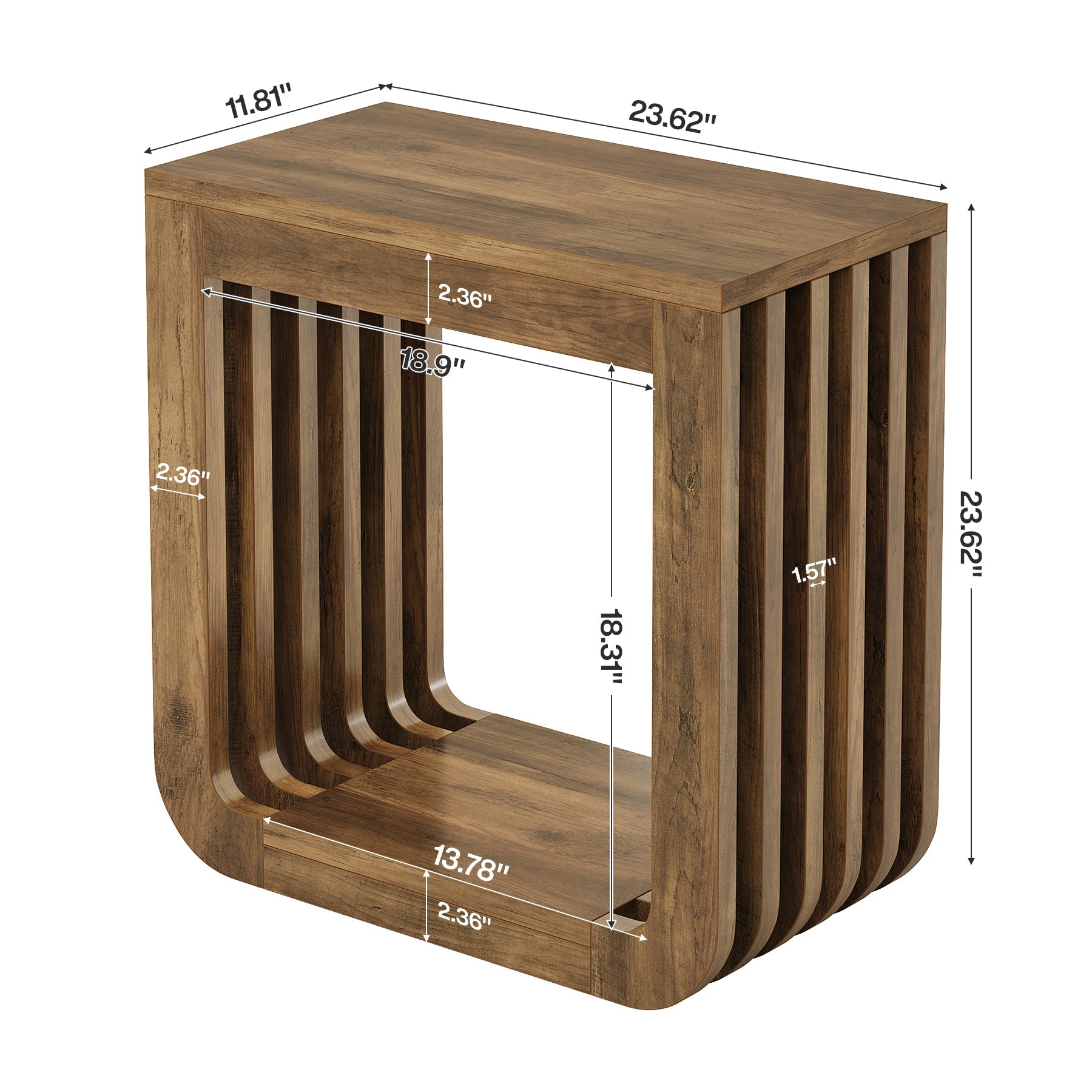 Narrow Sofa Side Table, Farmhouse End Table with Slatted Open Frame