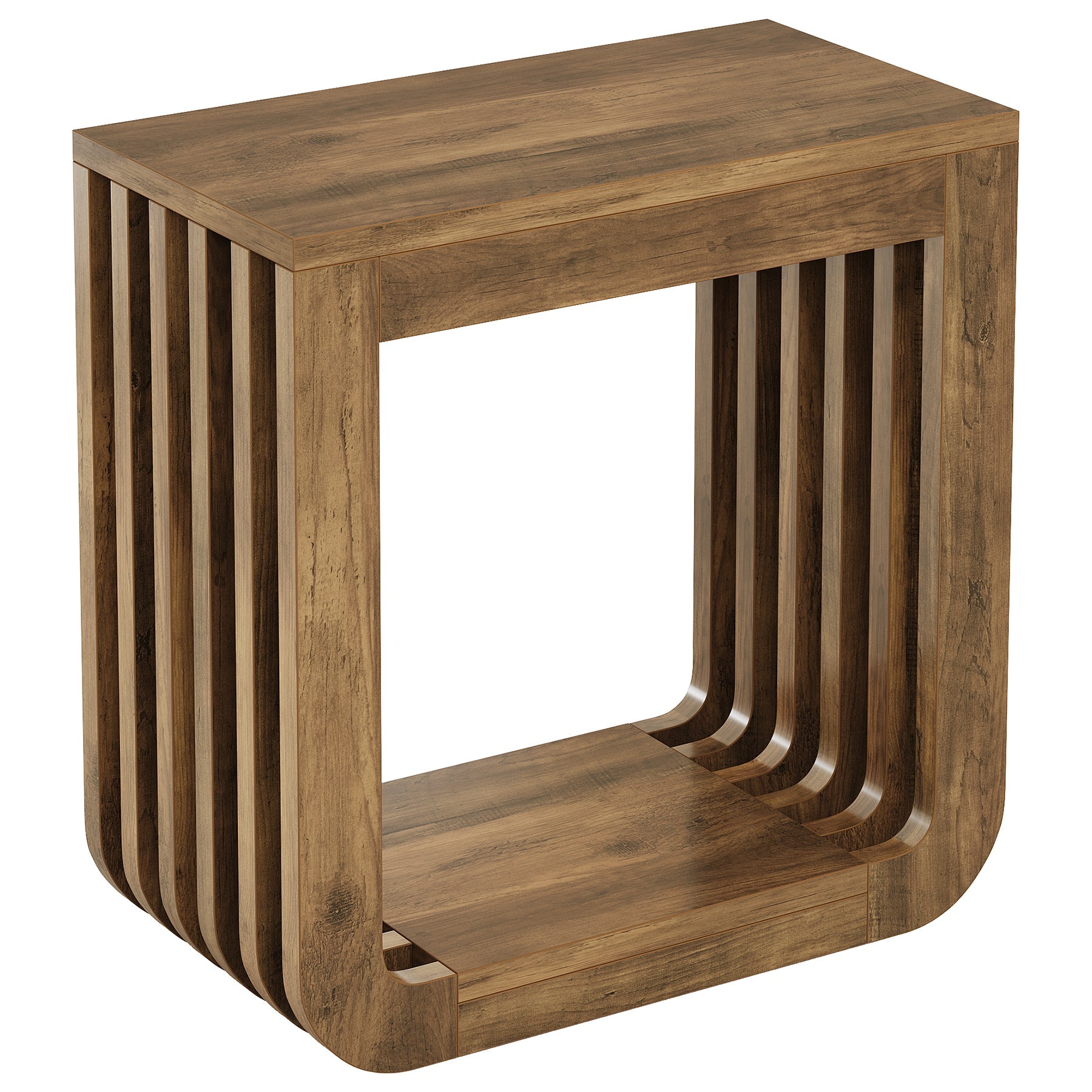 Narrow Sofa Side Table, Farmhouse End Table with Slatted Open Frame