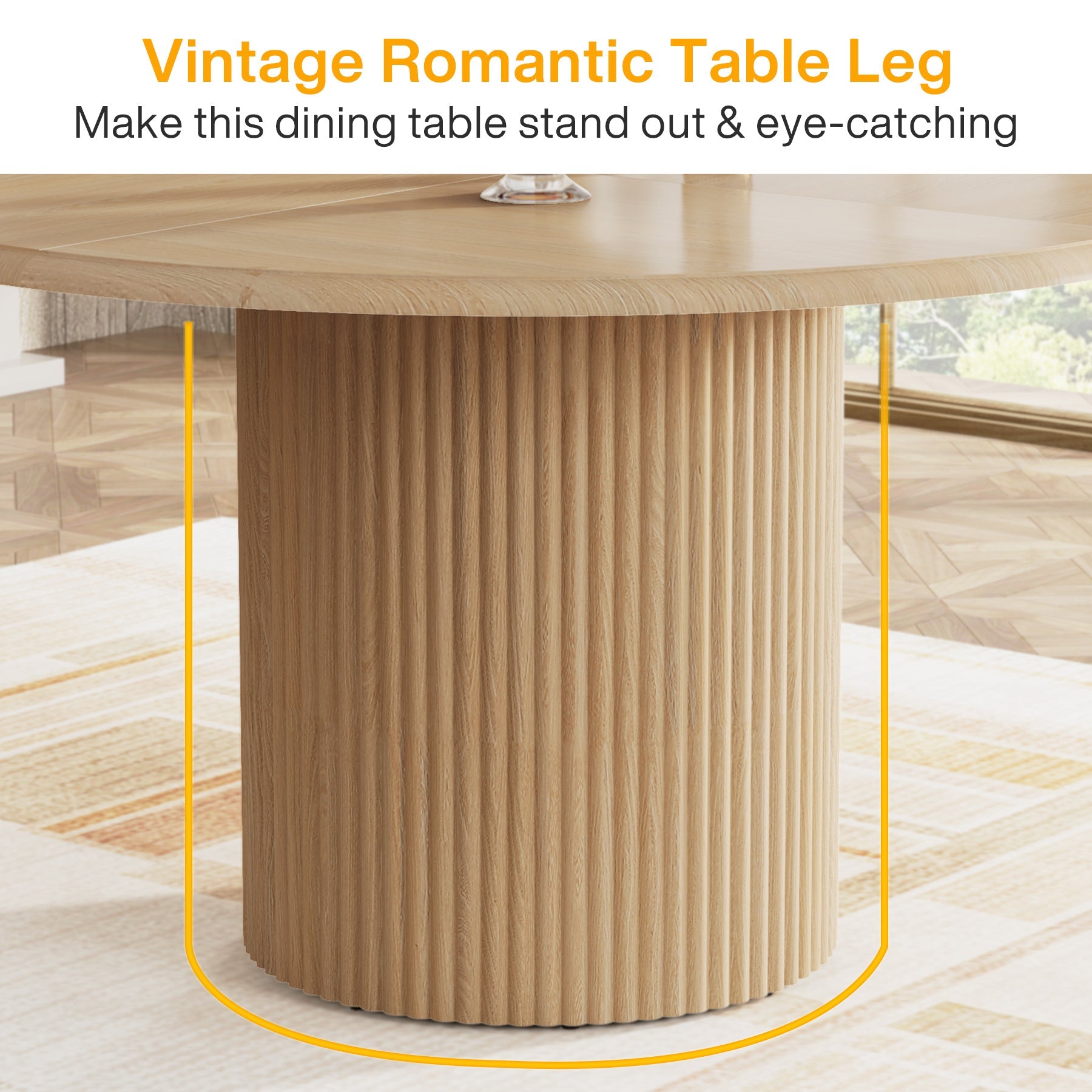 Round Dining Table, 47.24" Farmhouse Kitchen Table with Metal Base for 4