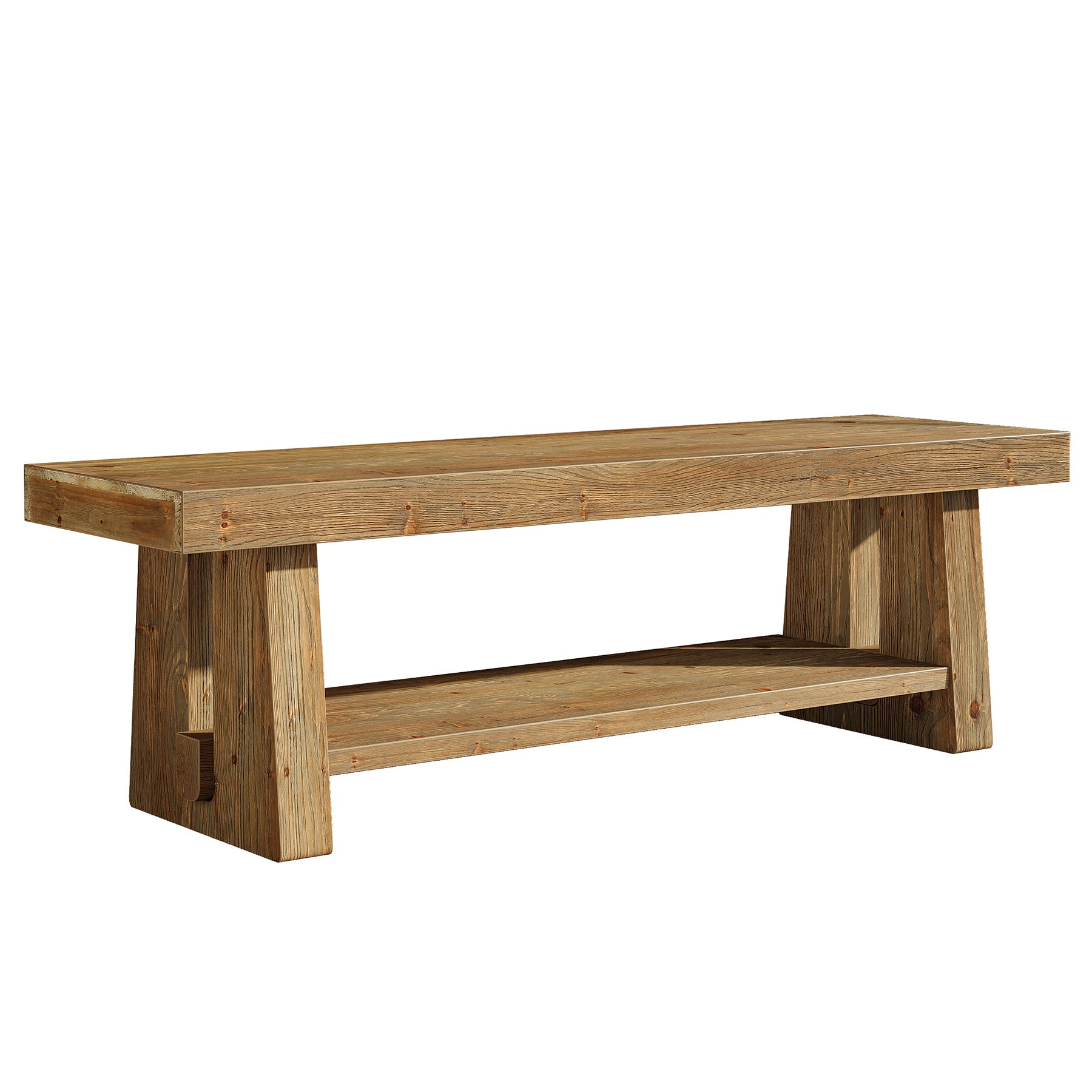 63" Solid Wood Entryway Bench, 2-Tier Shoe Storage Bench for Hallway