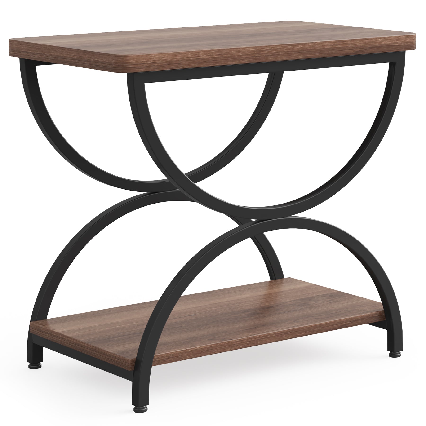 2-Tier End Table, Rectangular Side Table with Stylish Metal Frame