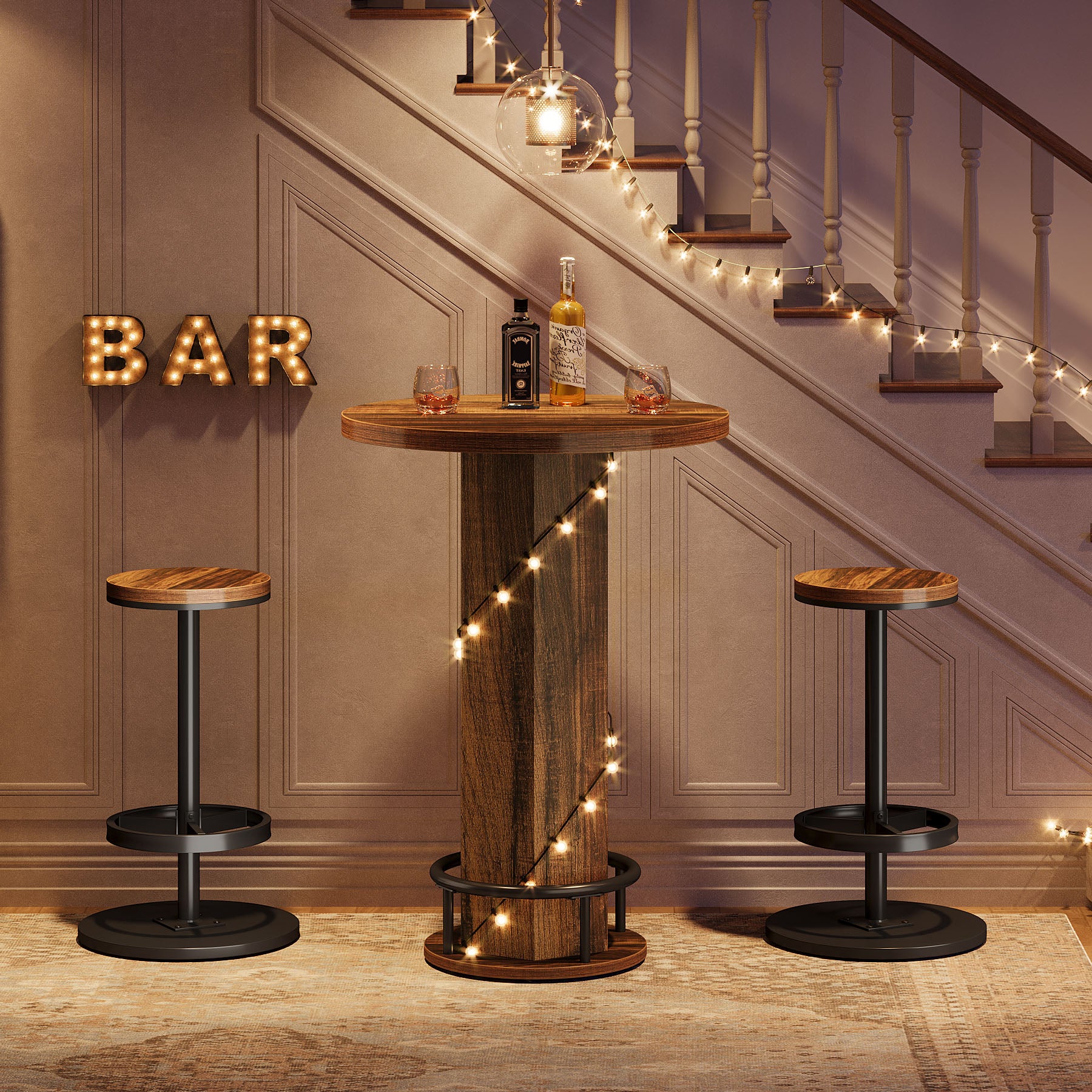 Bistro Sets with 2 Barstools, Pub Cocktail Table Bar Table with Chairs Tribesigns