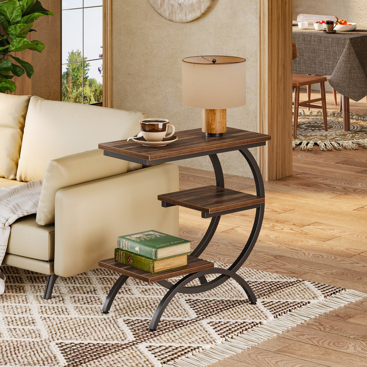 Tribesigns C-Shaped End Table, Industrial 3-Tier Side Table-TribesignsCA