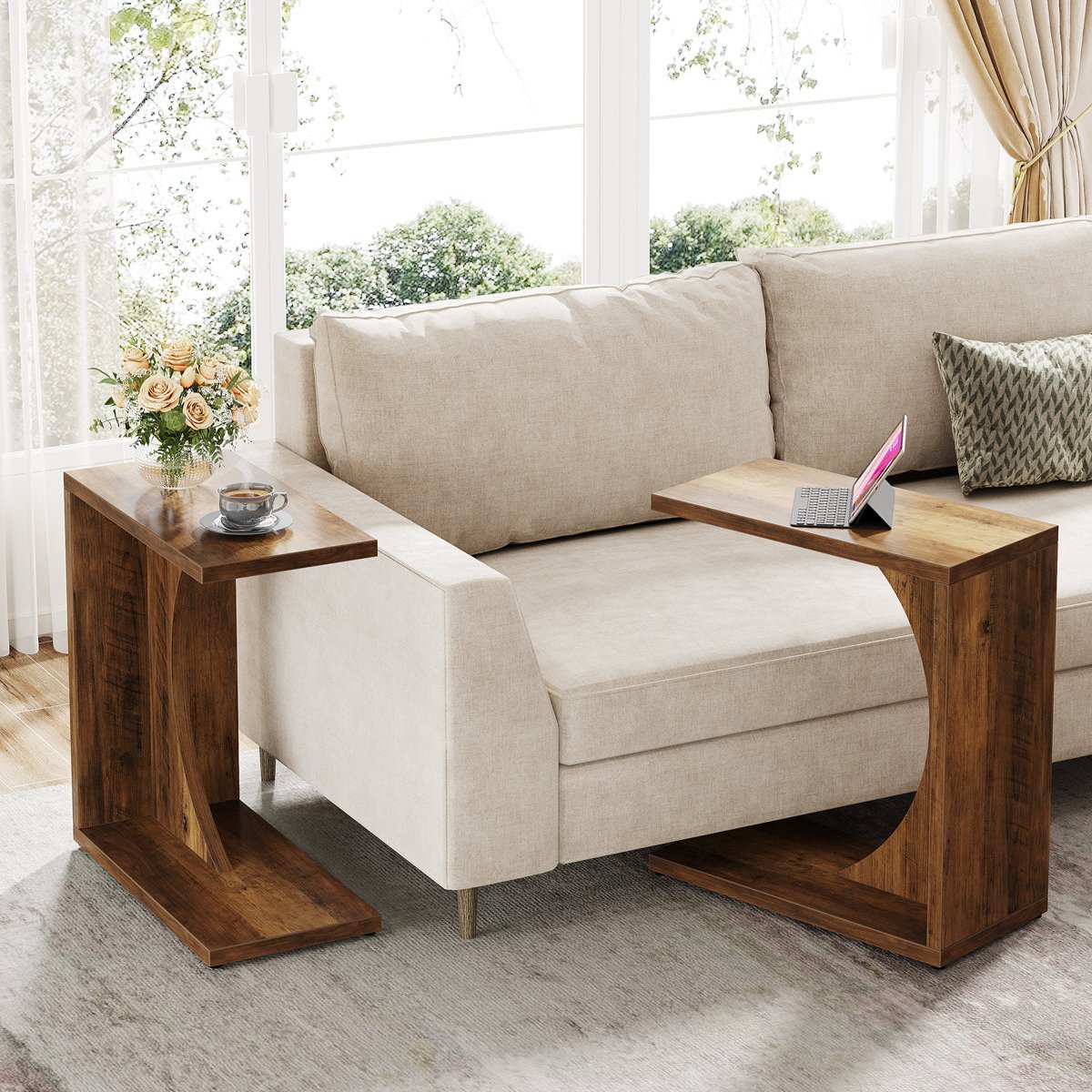 C - Shaped End Table, Sofa Side Table Couch Table Tribesigns