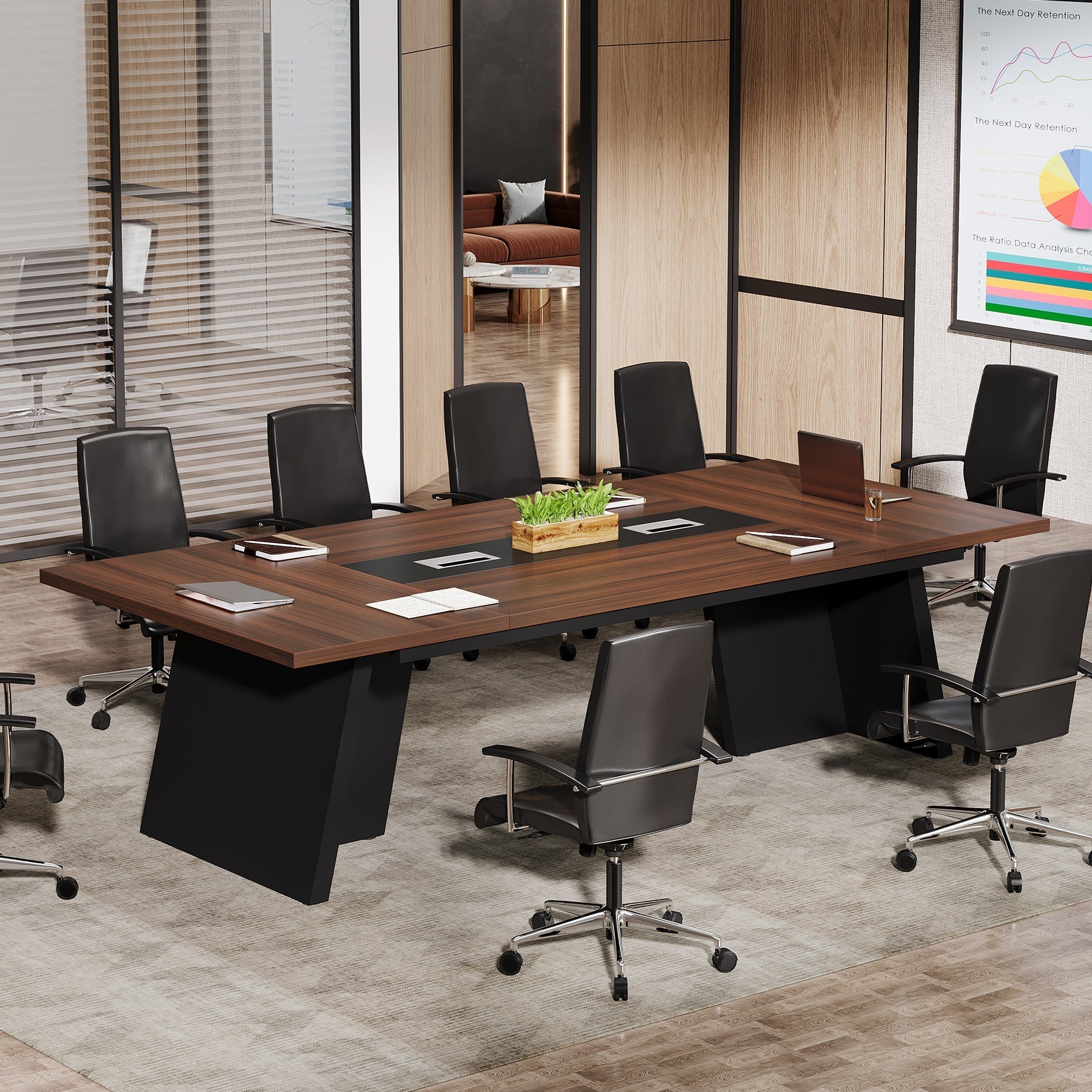 Conference Room Table, 8ft Office Meeting Desk with Cable Management Tribesigns
