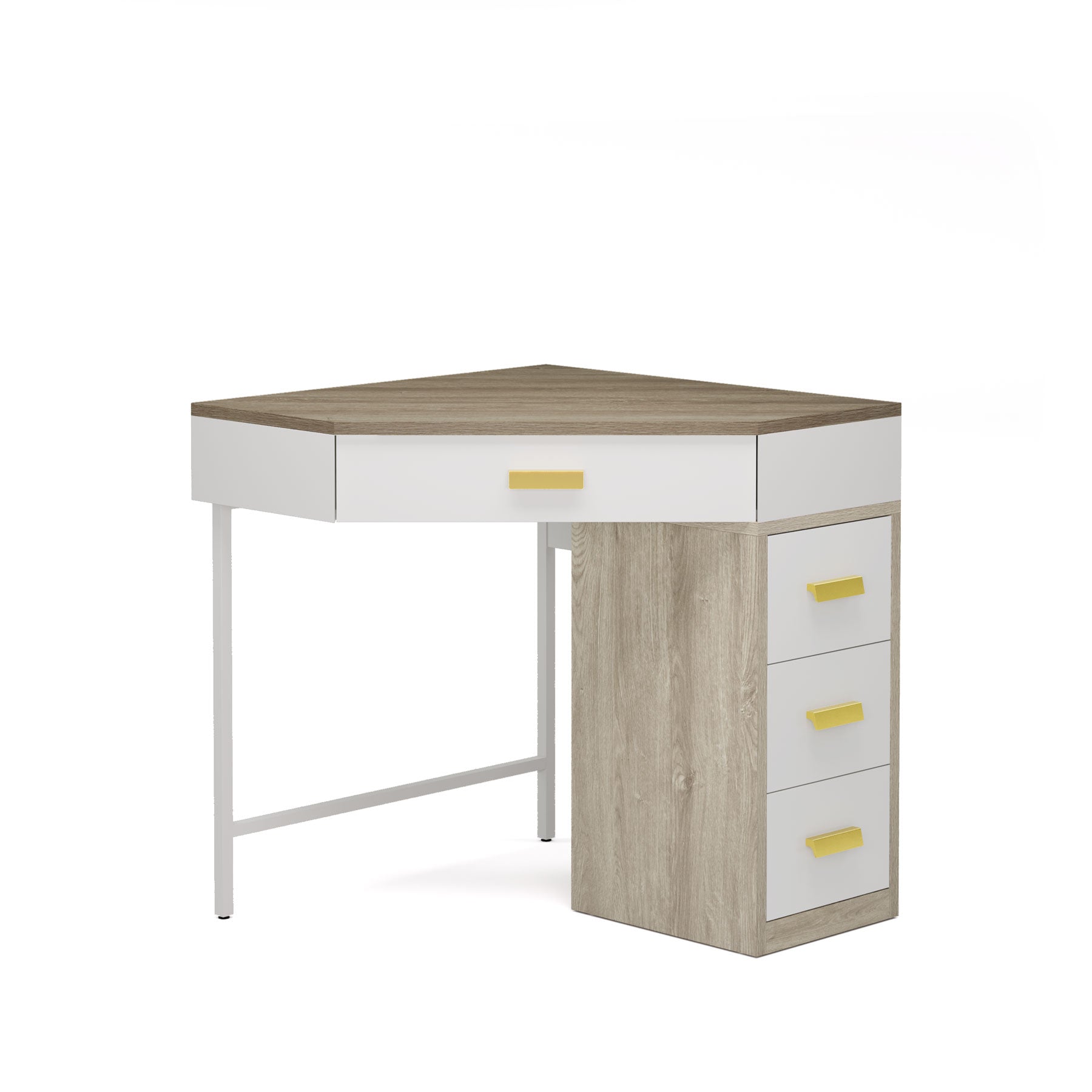 Corner Desk, Triangle Computer Desk Makeup Vanity Desk with 3 Drawers Tribesigns
